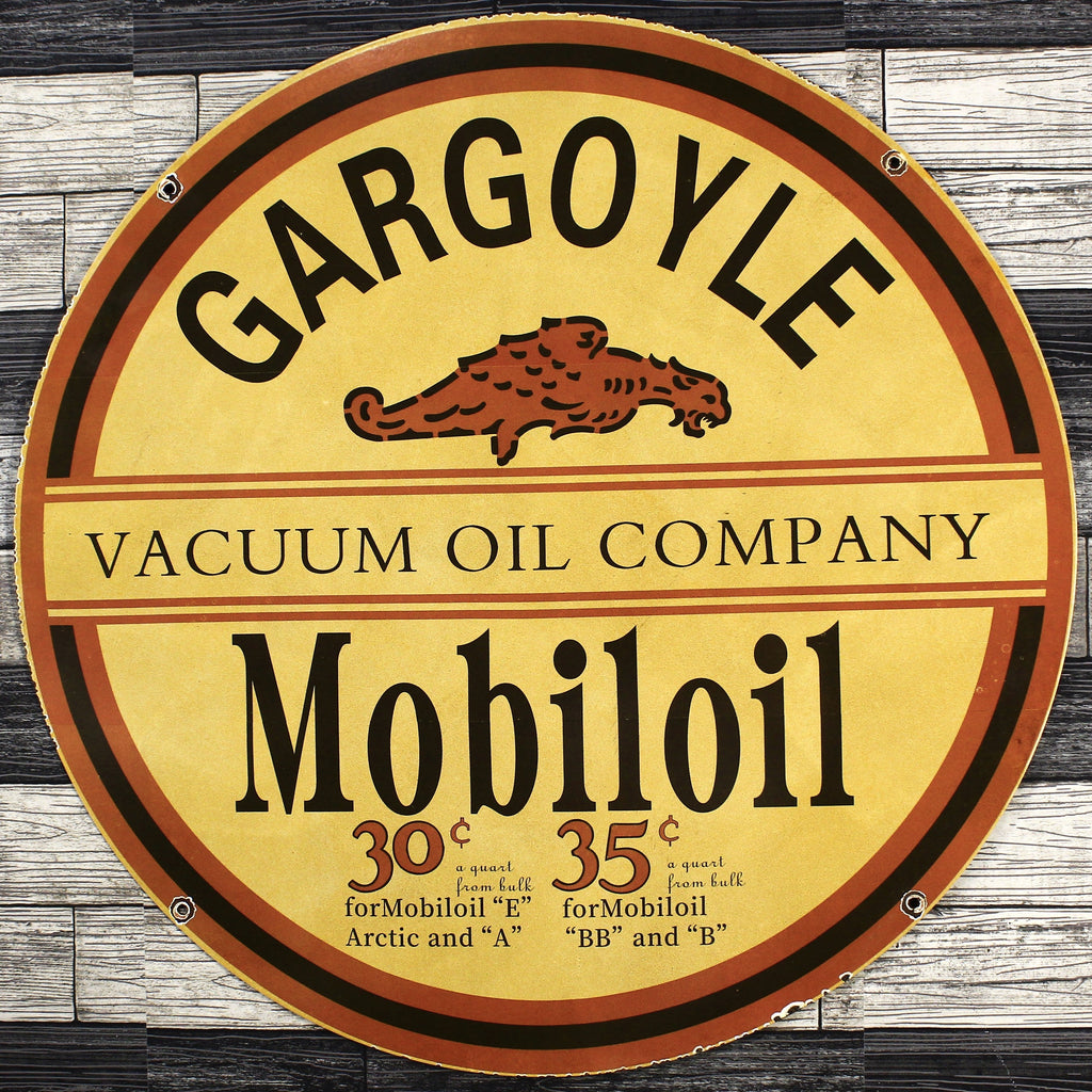 Gargoyle Mobiloil Vacuum Oil Company Porcelain Enamel Sign | Large 30-Inch