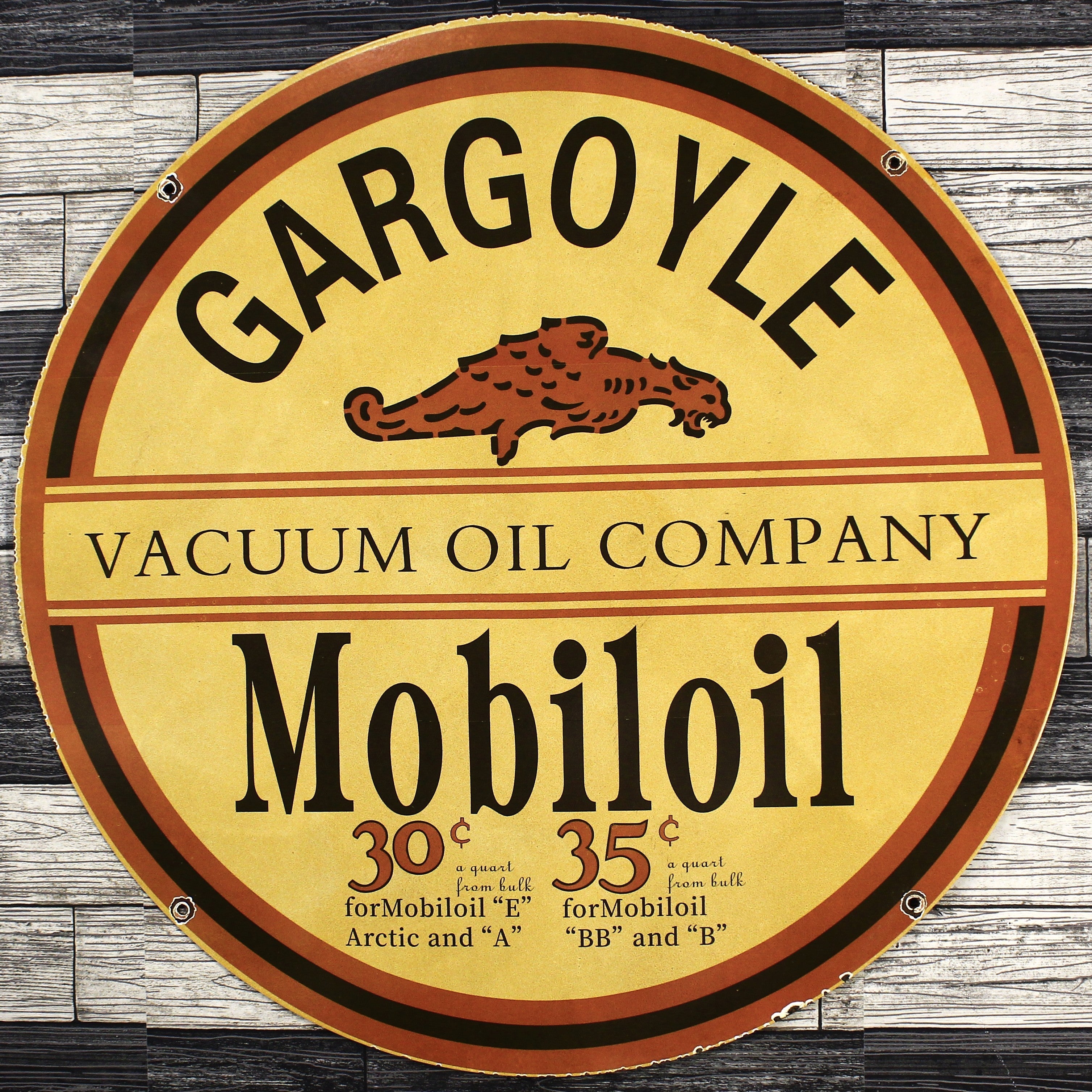 Gargoyle Mobiloil Vacuum Oil Company Porcelain Enamel Sign | Large 30-Inch