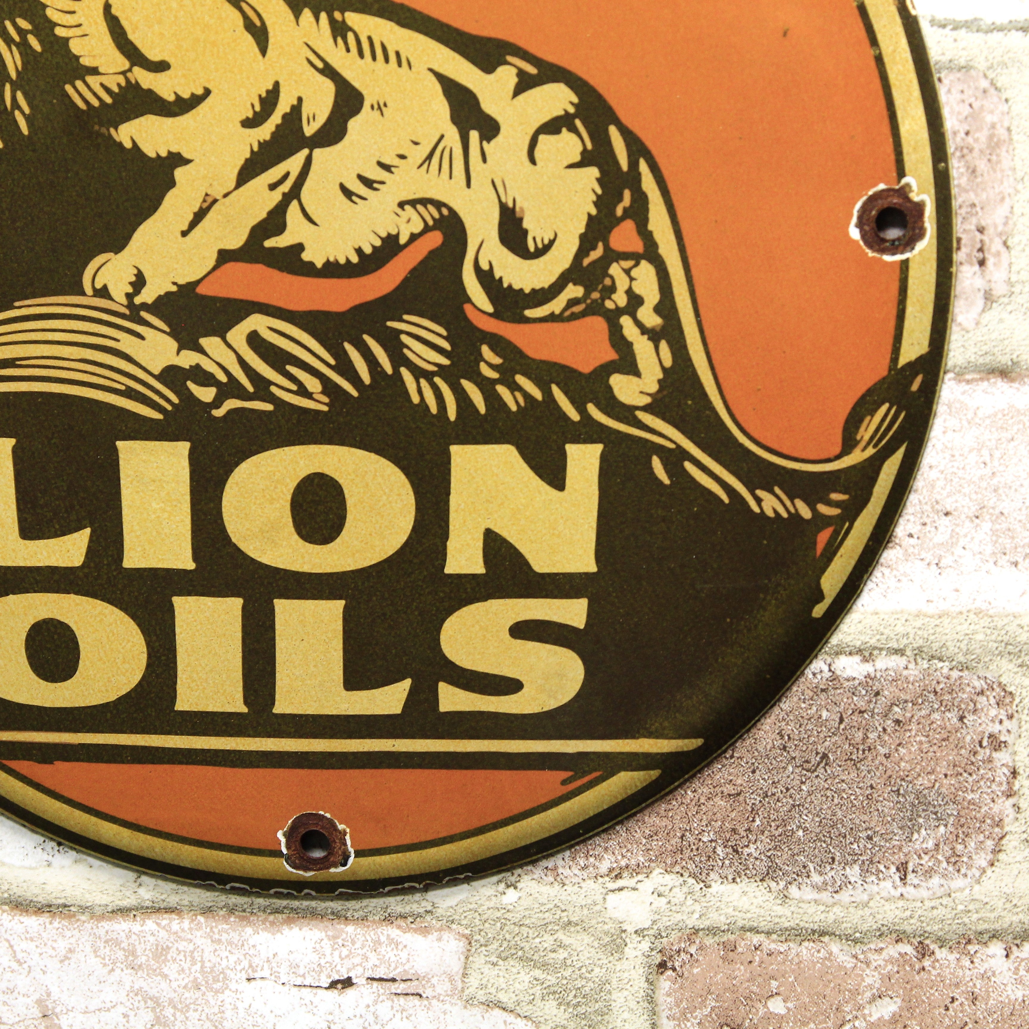 Lion Oils Porcelain Enamel Sign (12in)