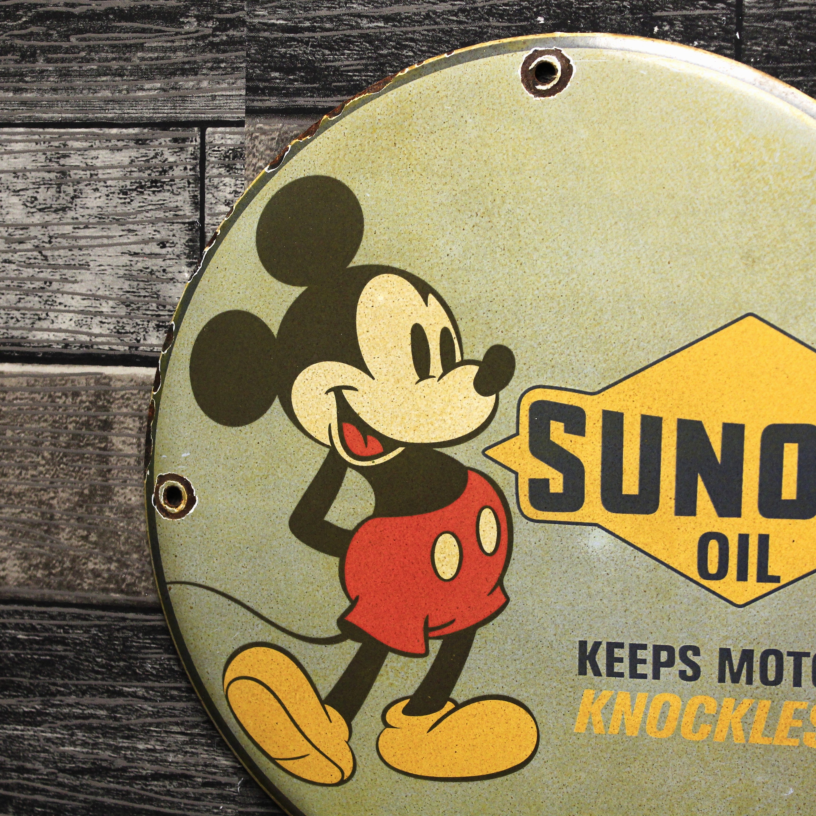 Sunoco Motor Oil Mickey Porcelain Enamel Sign (12in)