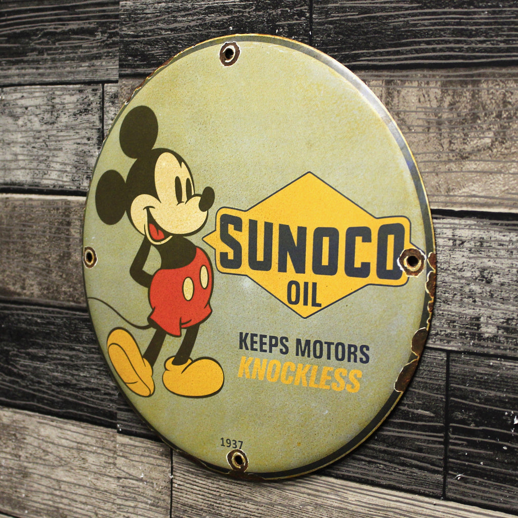 Sunoco Motor Oil Mickey Porcelain Enamel Sign (12in)