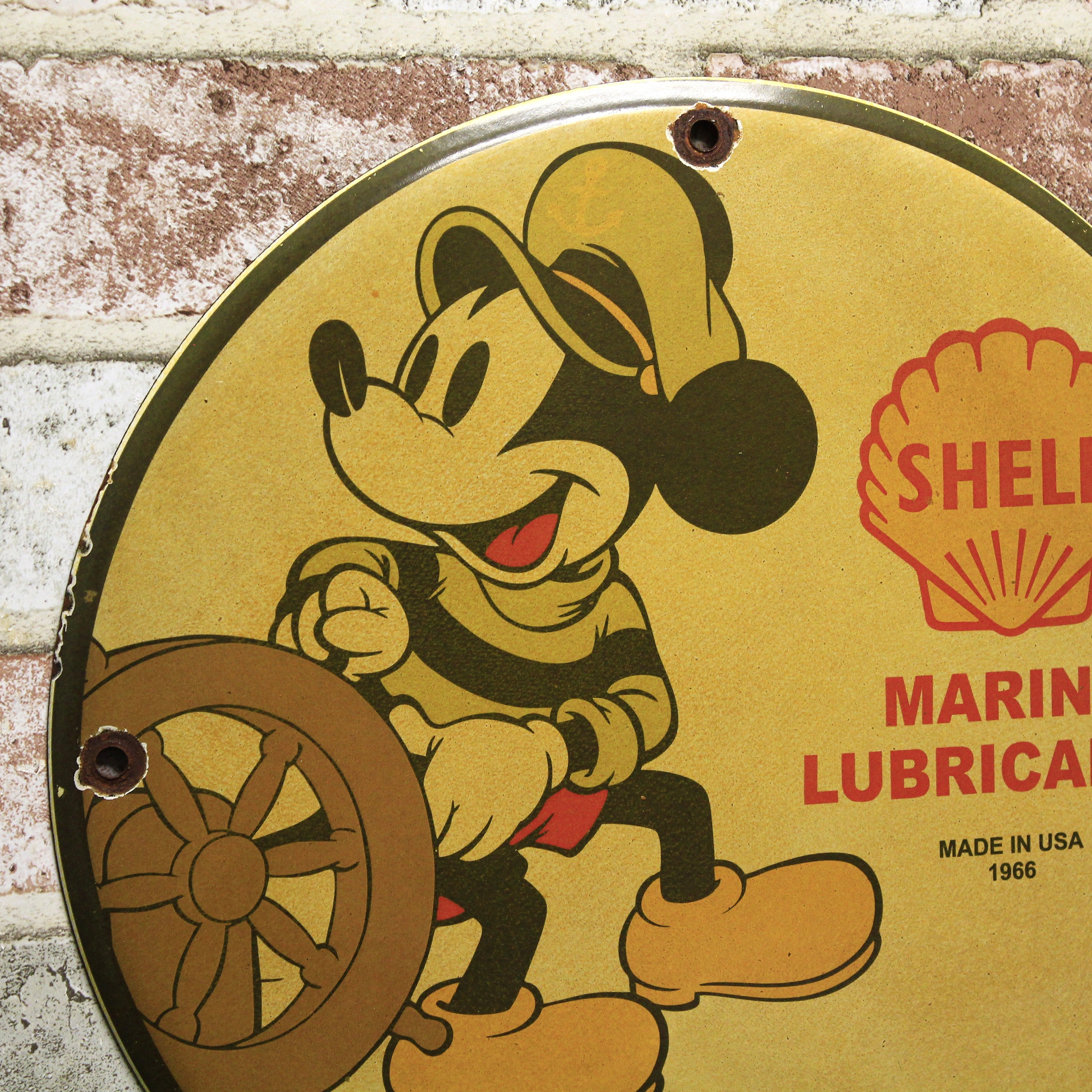 Old Shell Marine Lubricants Mickey Mouse Porcelain Enamel Sign (12in)
