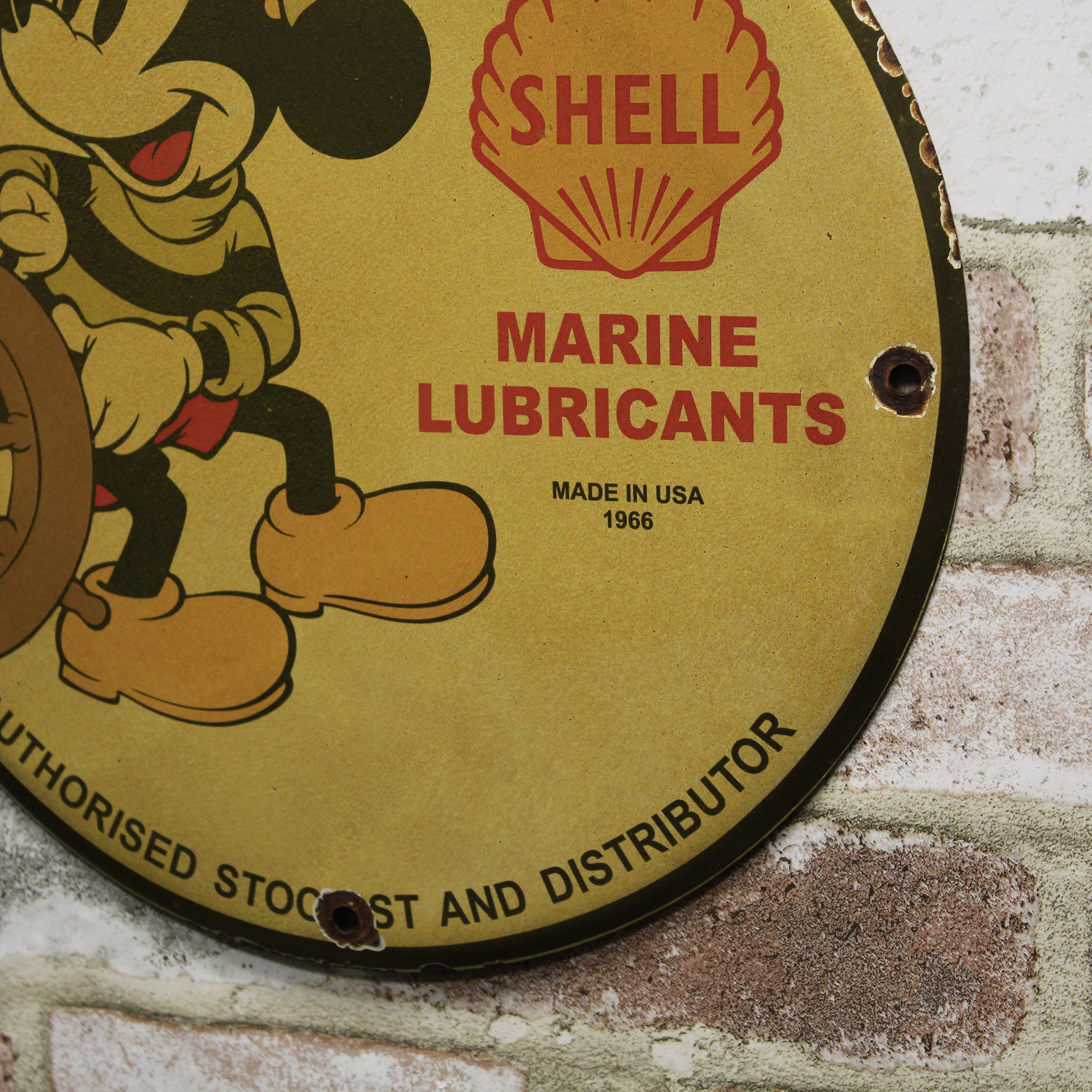 Old Shell Marine Lubricants Mickey Mouse Porcelain Enamel Sign (12in)