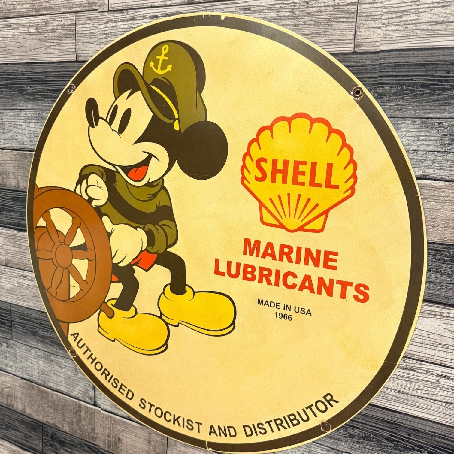 Shell Marine Gasoline with Mickey Mouse Large Porcelain Marina Station Sign