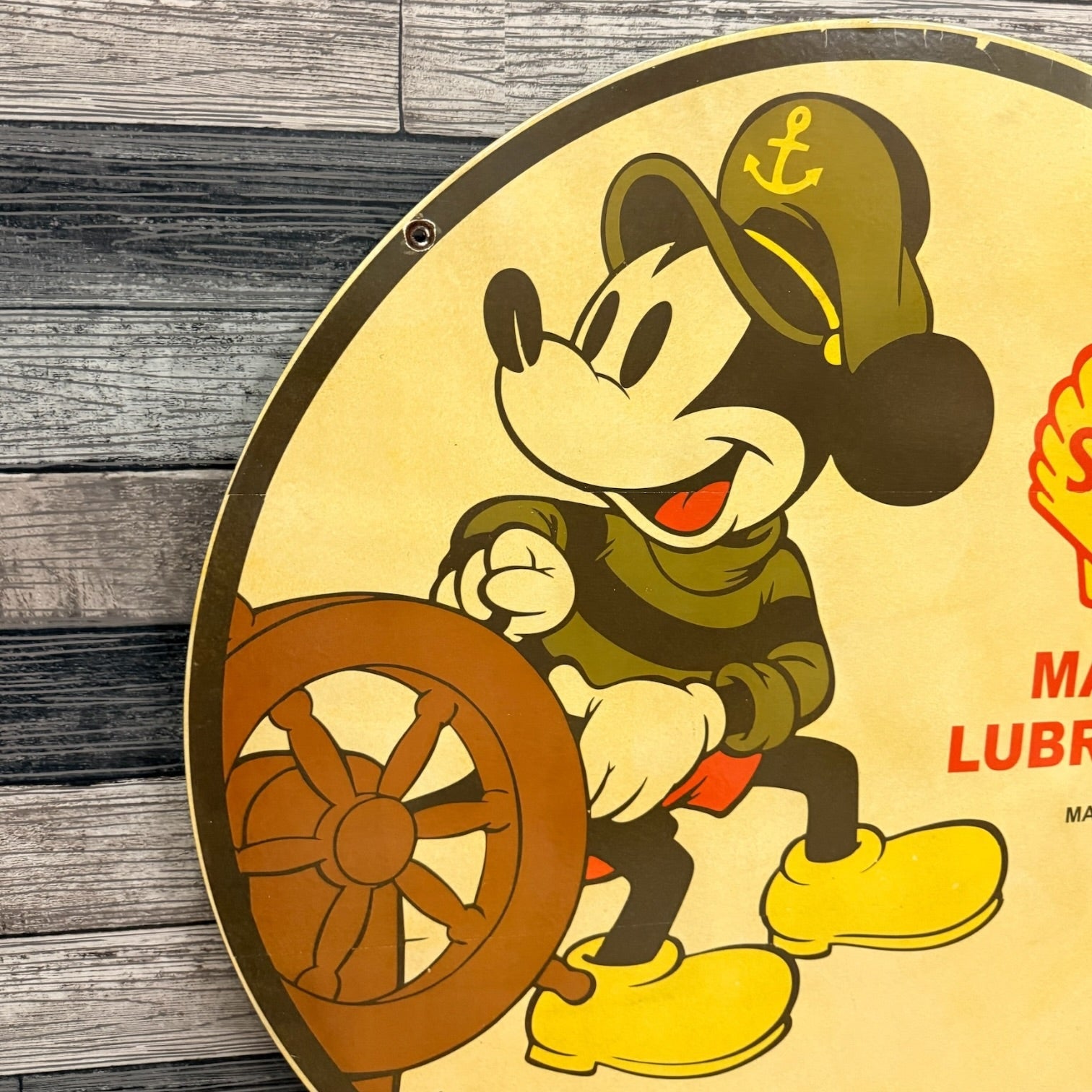 Shell Marine Gasoline with Mickey Mouse Large Porcelain Marina Station Sign