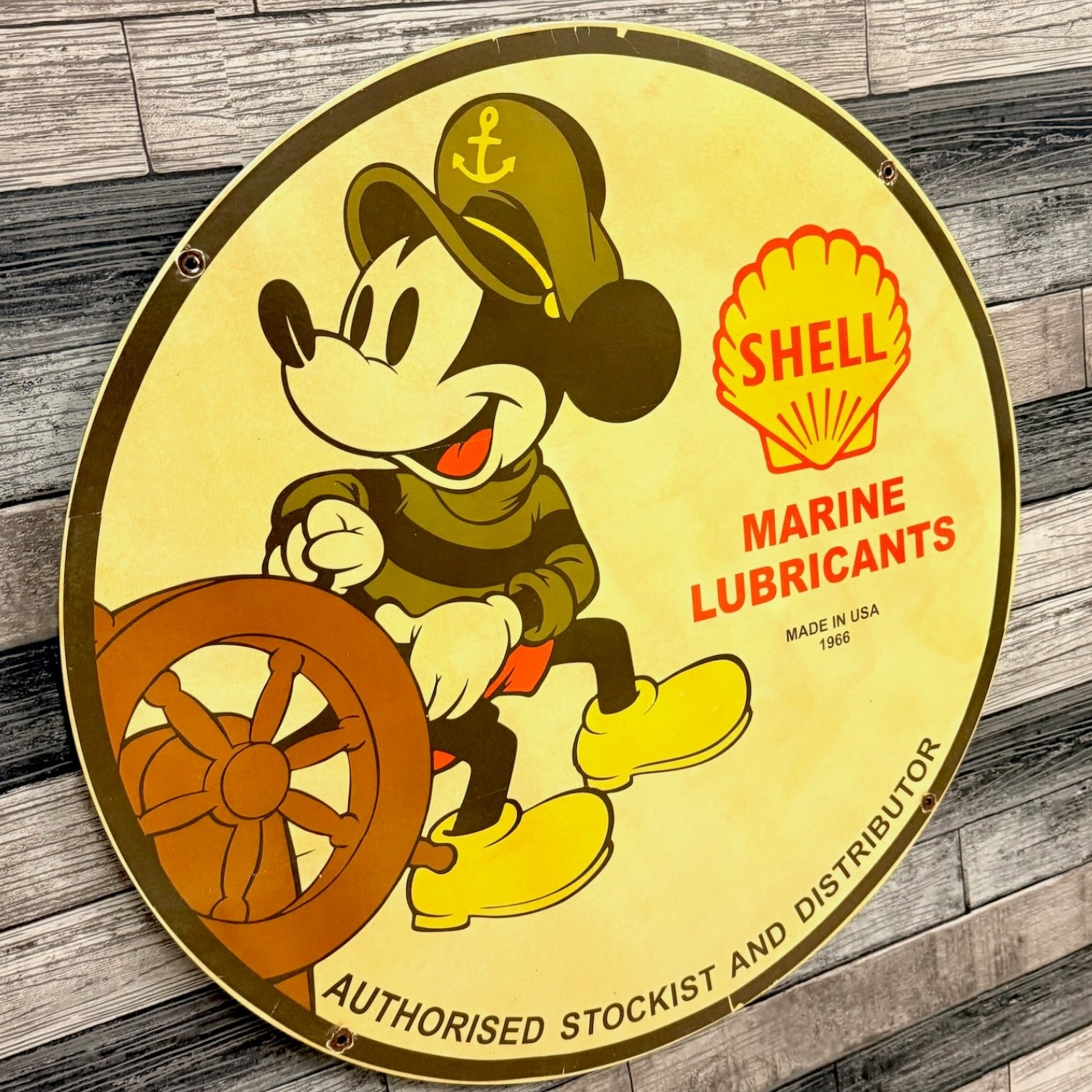 Shell Marine Gasoline with Mickey Mouse Large Porcelain Marina Station Sign