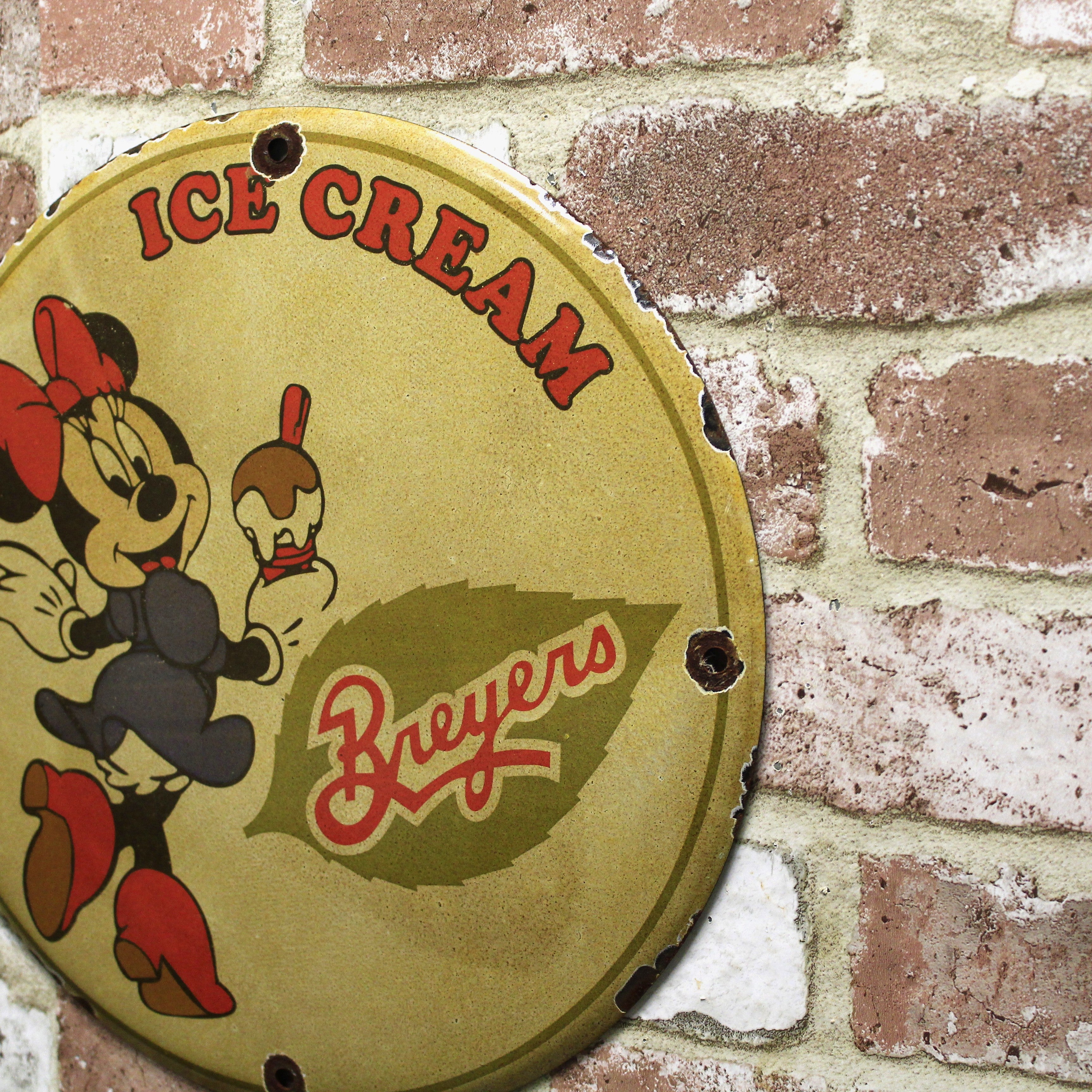 Breyers Ice Cream Minnie Mouse Disneyana Porcelain Enamel Sign (12in)