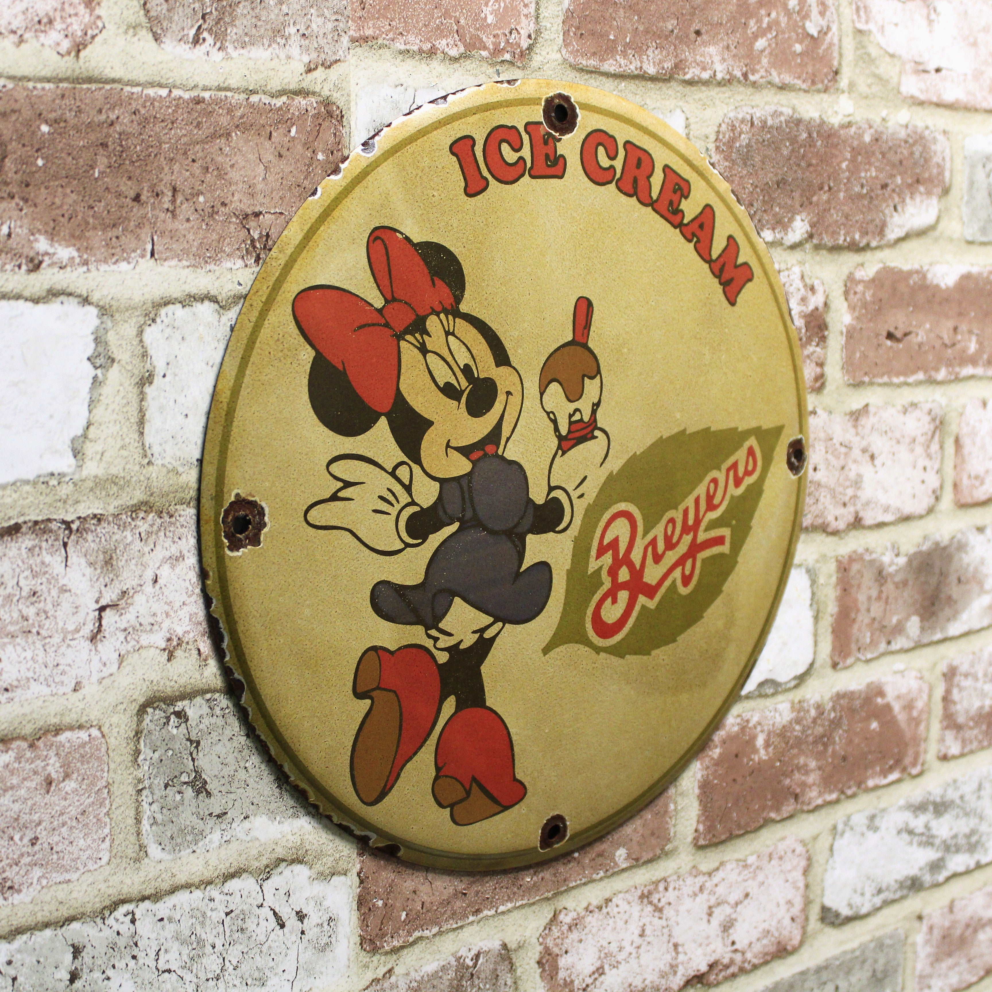 Breyers Ice Cream Minnie Mouse Disneyana Porcelain Enamel Sign (12in)