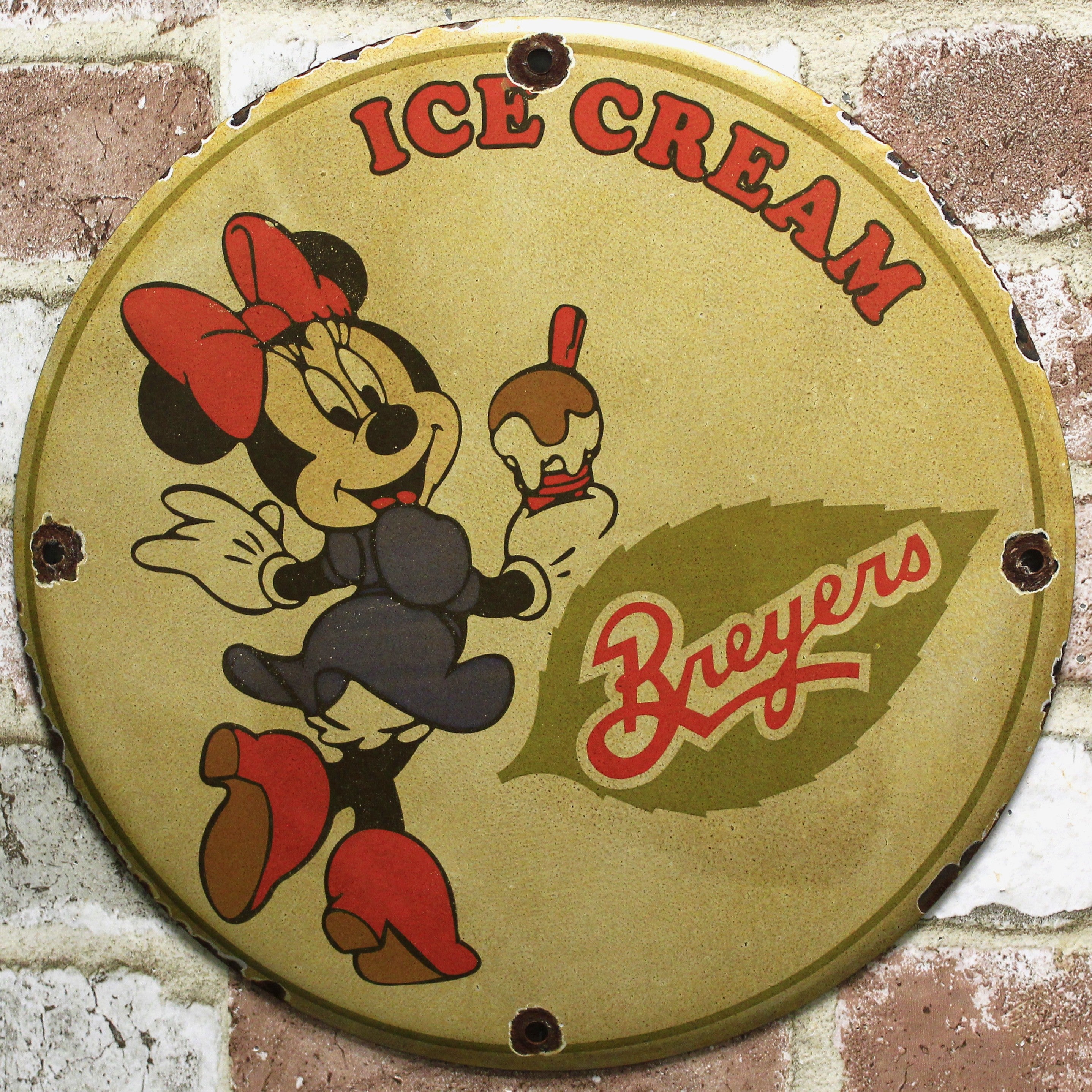 Breyers Ice Cream Minnie Mouse Disneyana Porcelain Enamel Sign (12in)