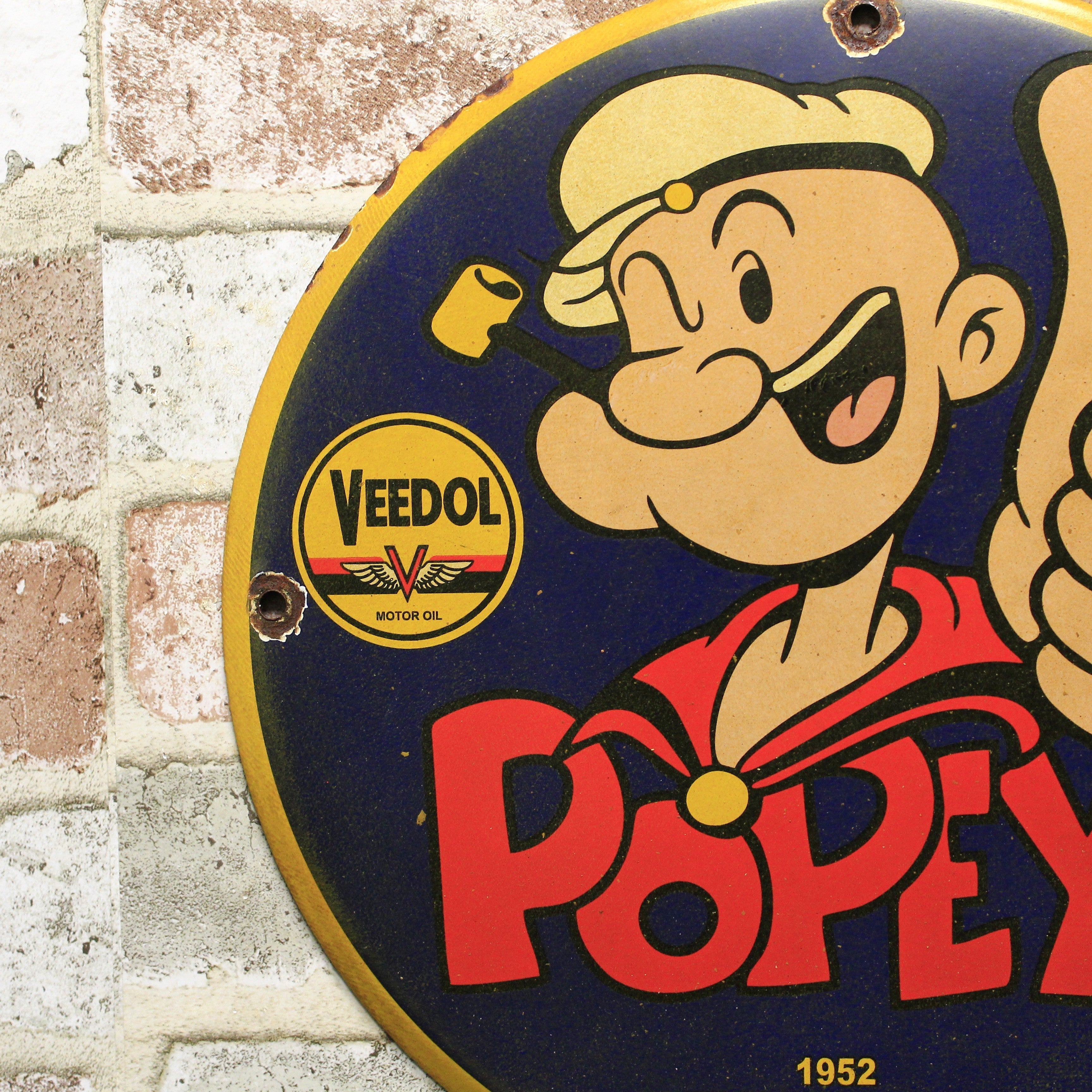 Veedol Motor Oil Popeye Approved 1952 Porcelain Enamel Sign (12in)