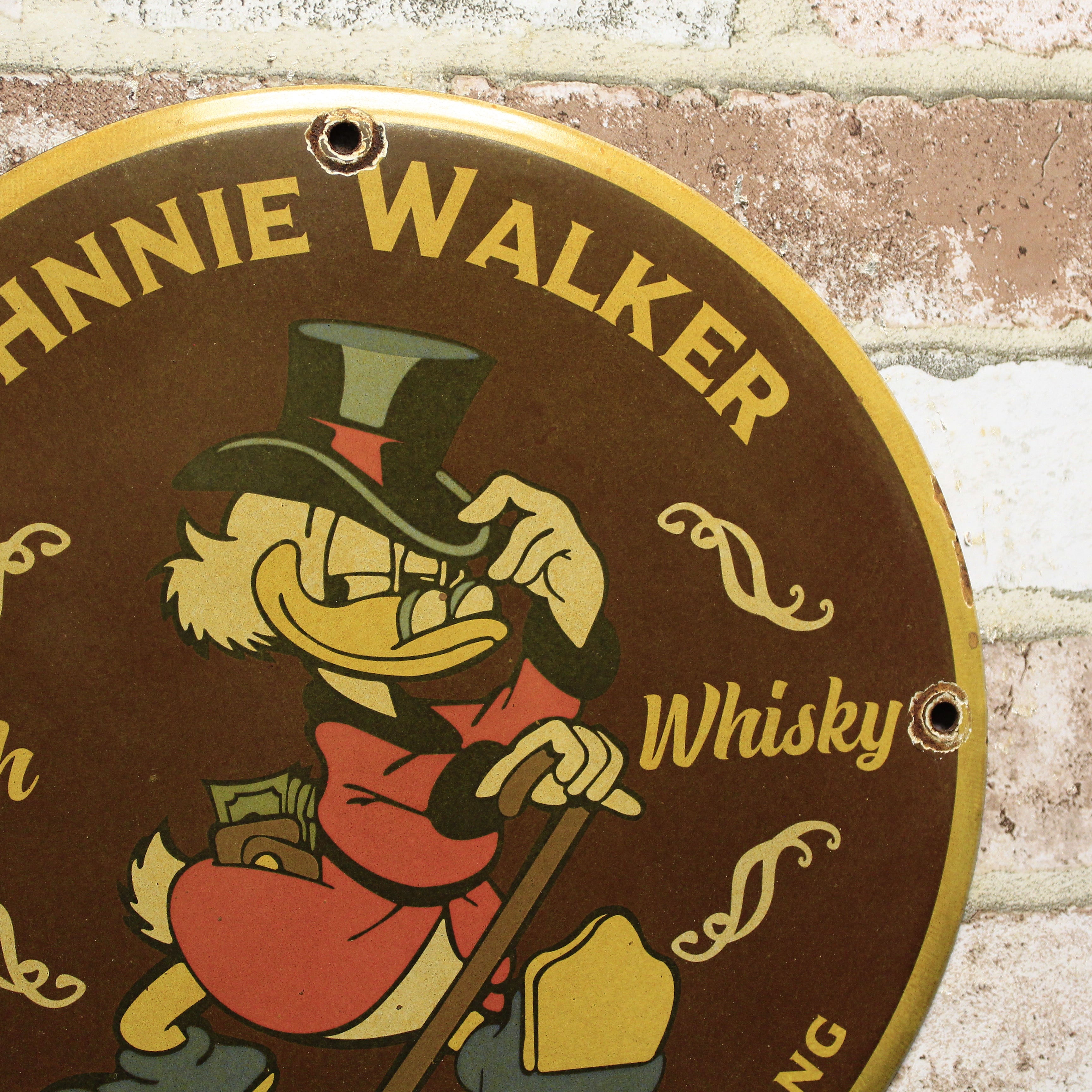 Johnnie Walker with Scrooge Scotch Whisky Porcelain Enamel Sign (12in)
