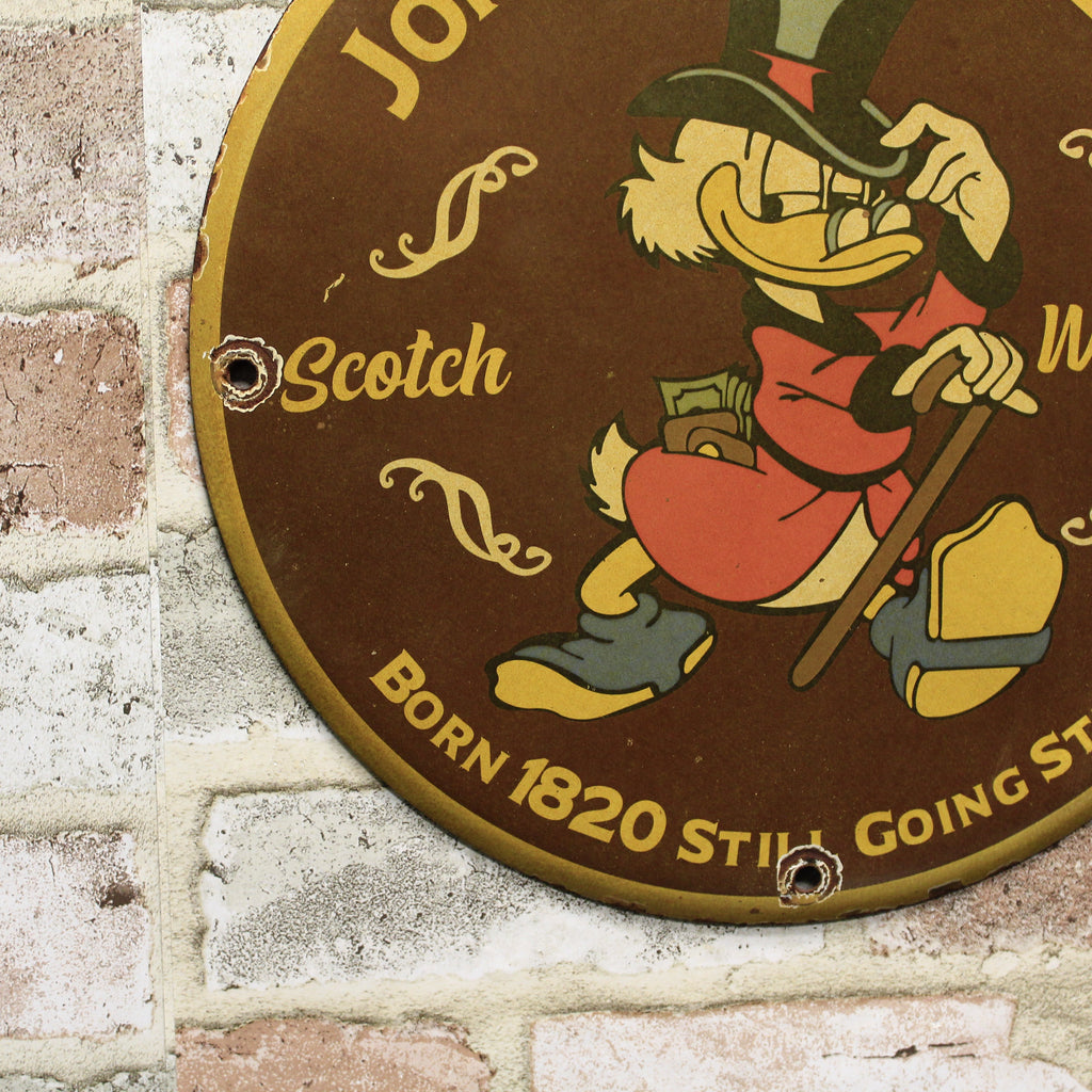 Johnnie Walker with Scrooge Scotch Whisky Porcelain Enamel Sign (12in)