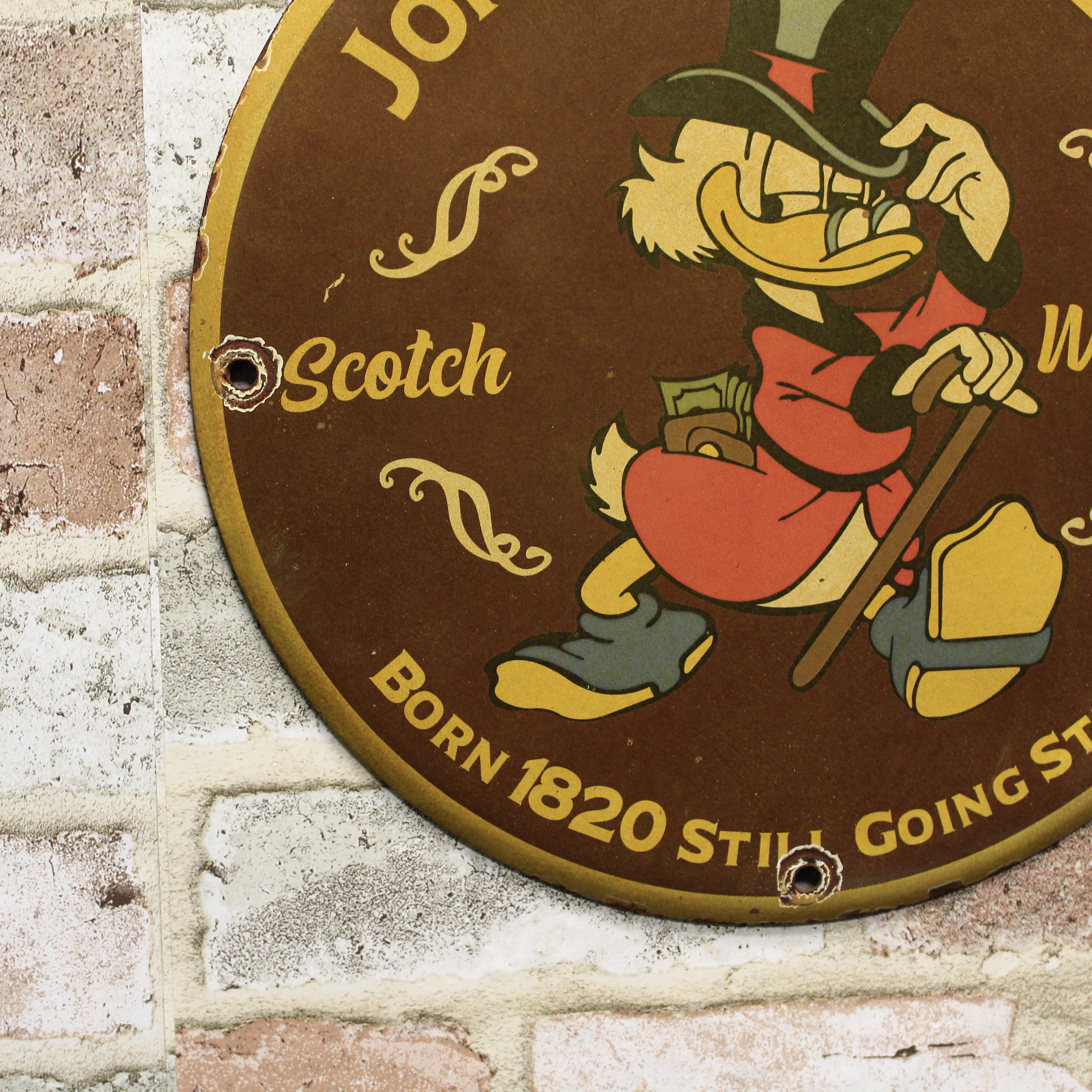 Johnnie Walker with Scrooge Scotch Whisky Porcelain Enamel Sign (12in)