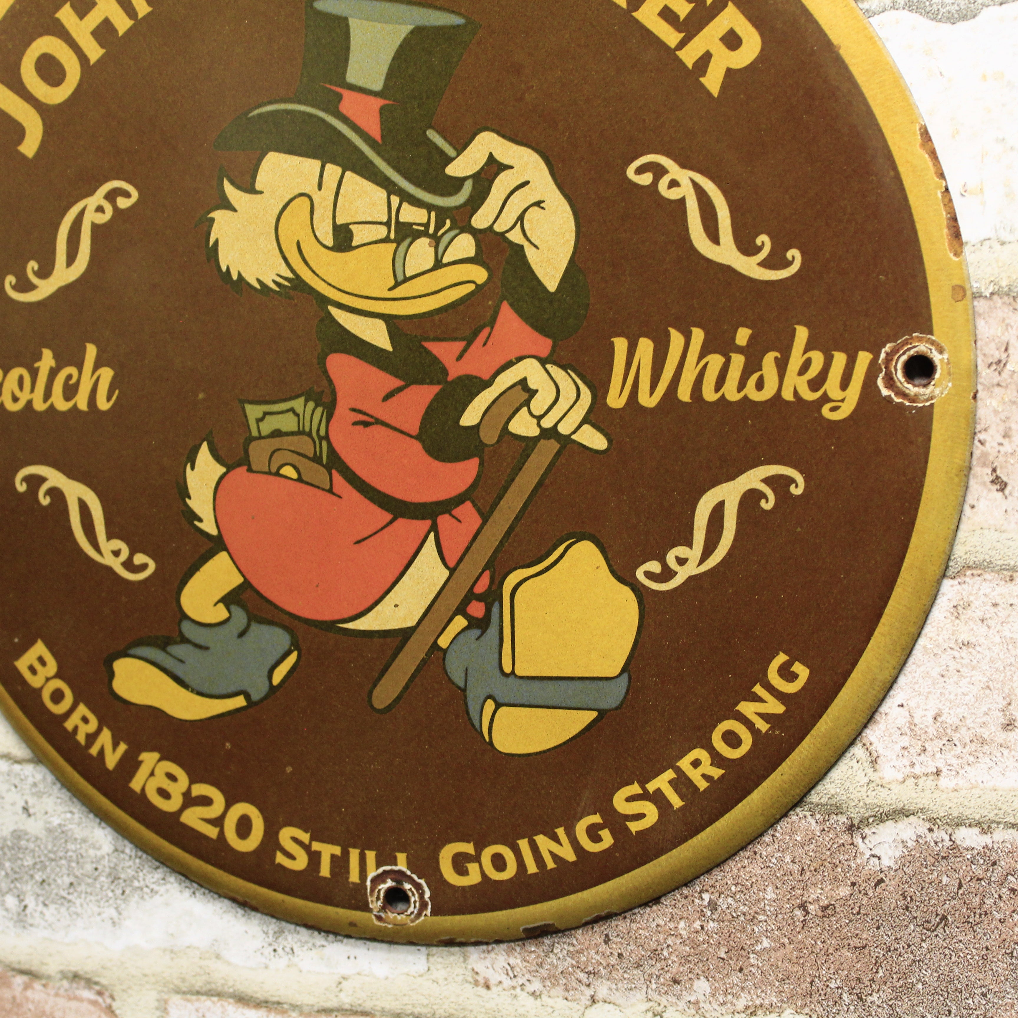 Johnnie Walker with Scrooge Scotch Whisky Porcelain Enamel Sign (12in)