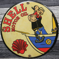 Shell Motor Oil with Popeye & Olive Porcelain Enamel Sign (12in)