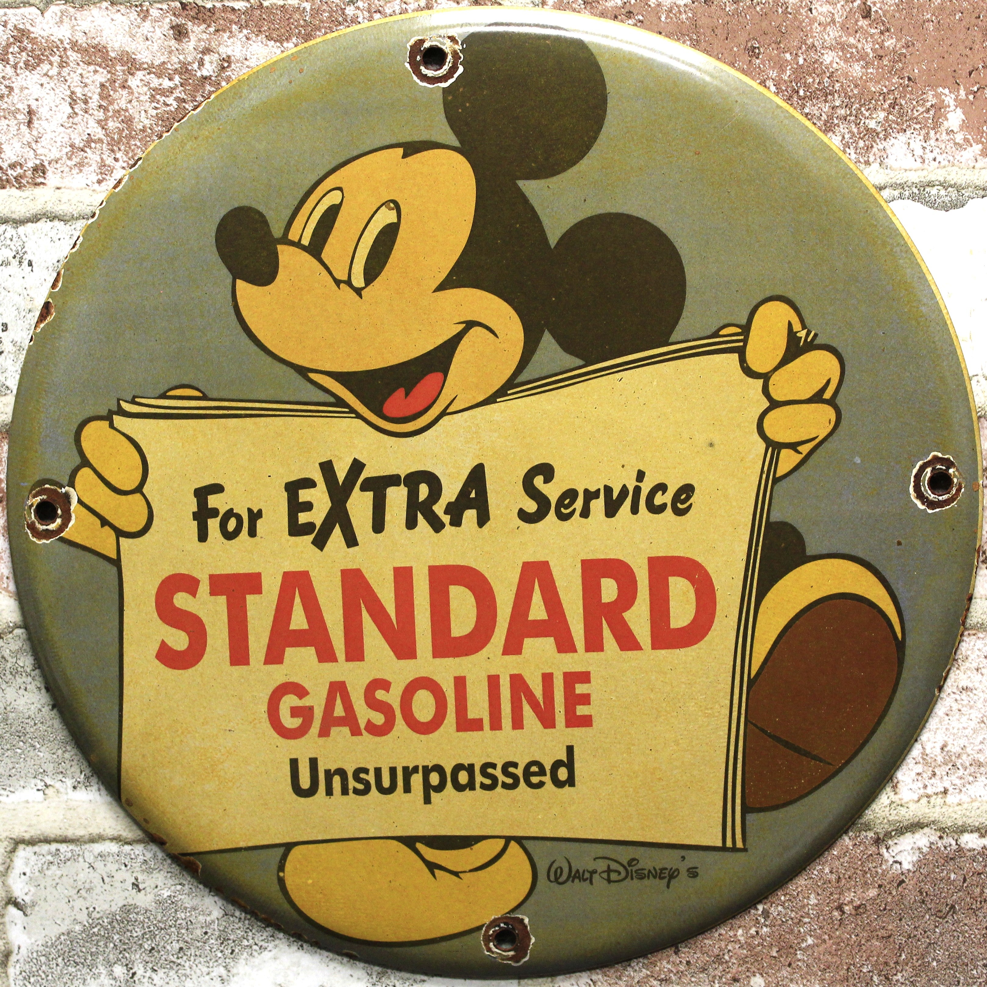 Extra Standard Gasoline Mickey Vintage Disneyana Porcelain Enamel Sign (12in)