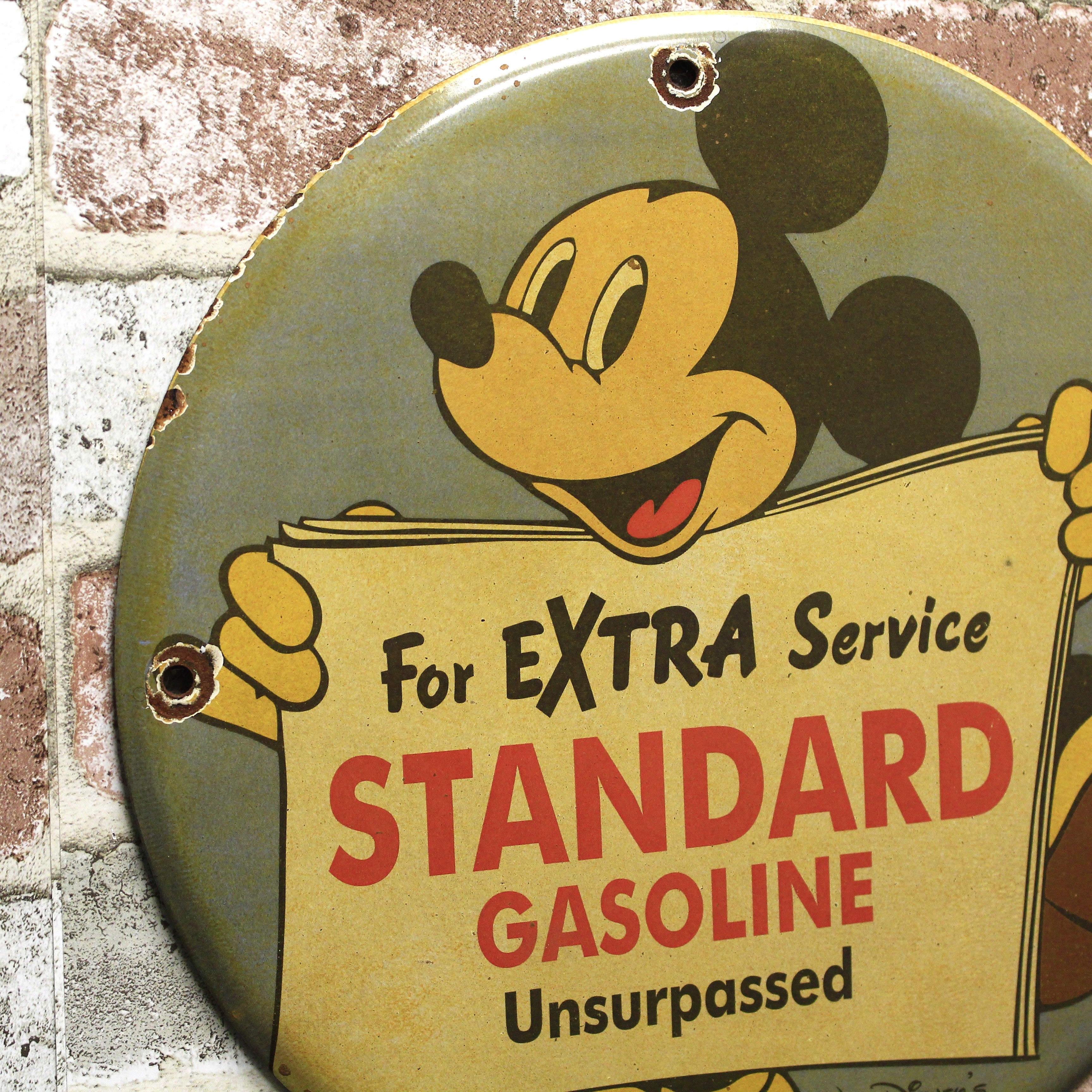 Extra Standard Gasoline Mickey Vintage Disneyana Porcelain Enamel Sign (12in)