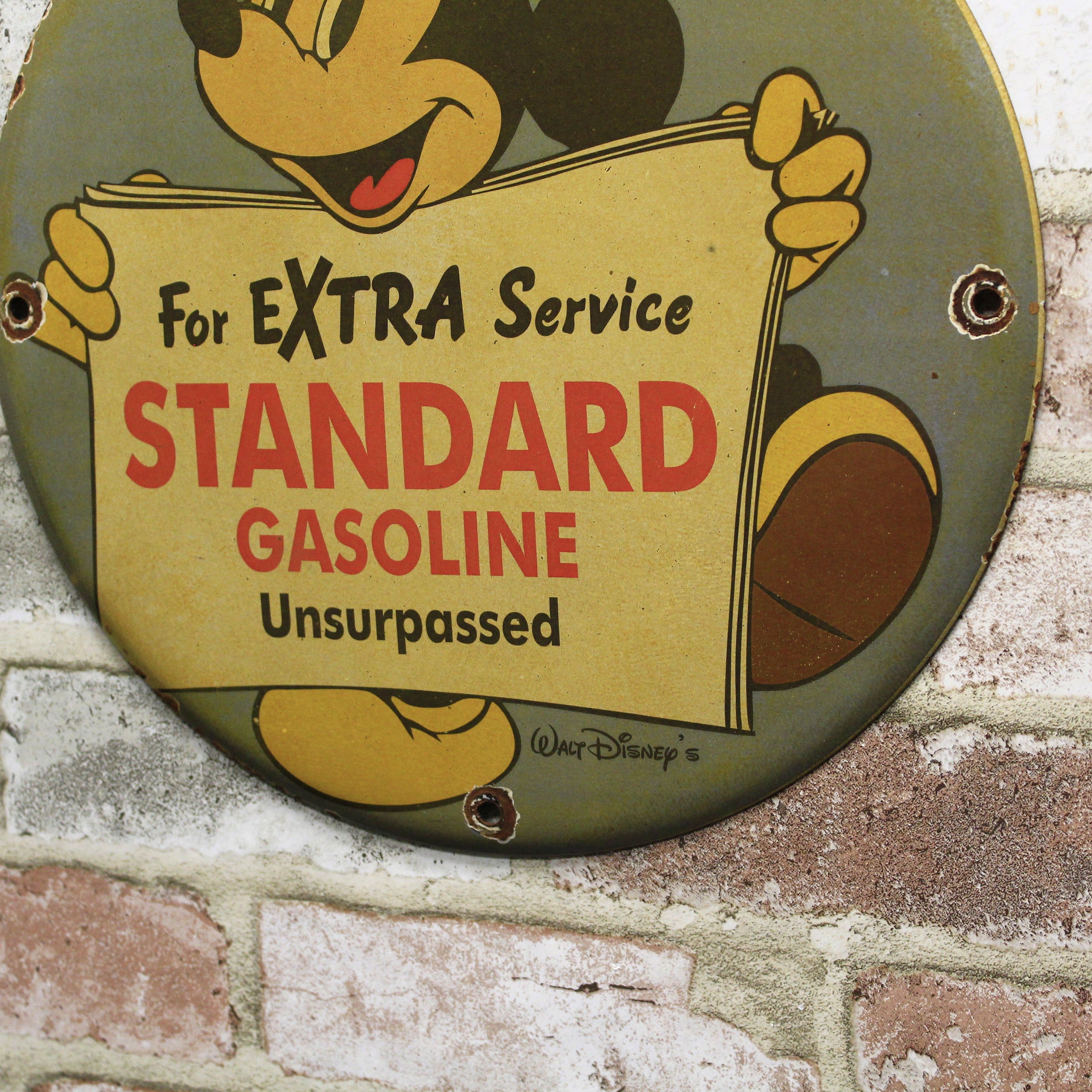 Extra Standard Gasoline Mickey Vintage Disneyana Porcelain Enamel Sign (12in)