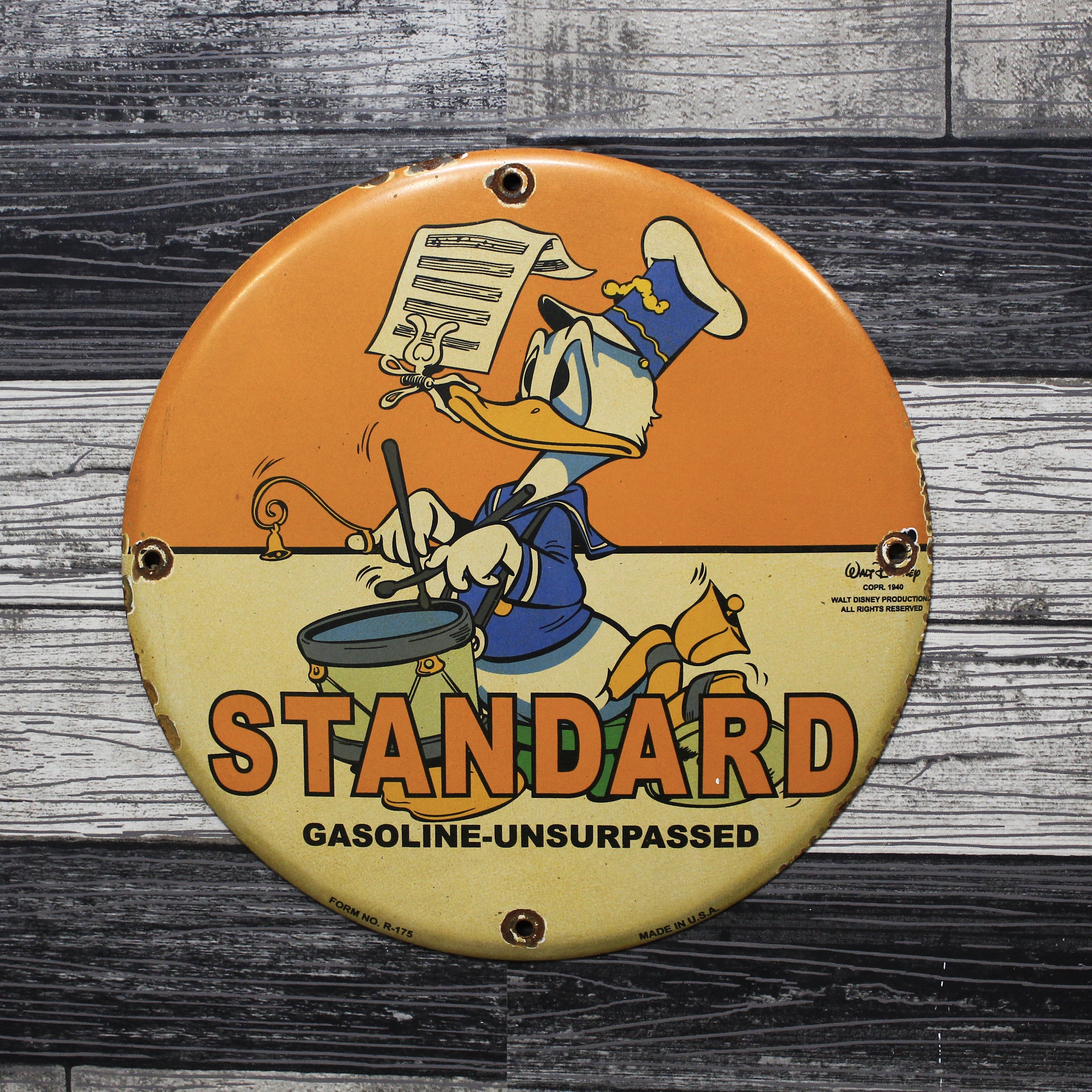 Standard Gas Donald Duck Vintage Disney Porcelain Enamel Sign (12in)