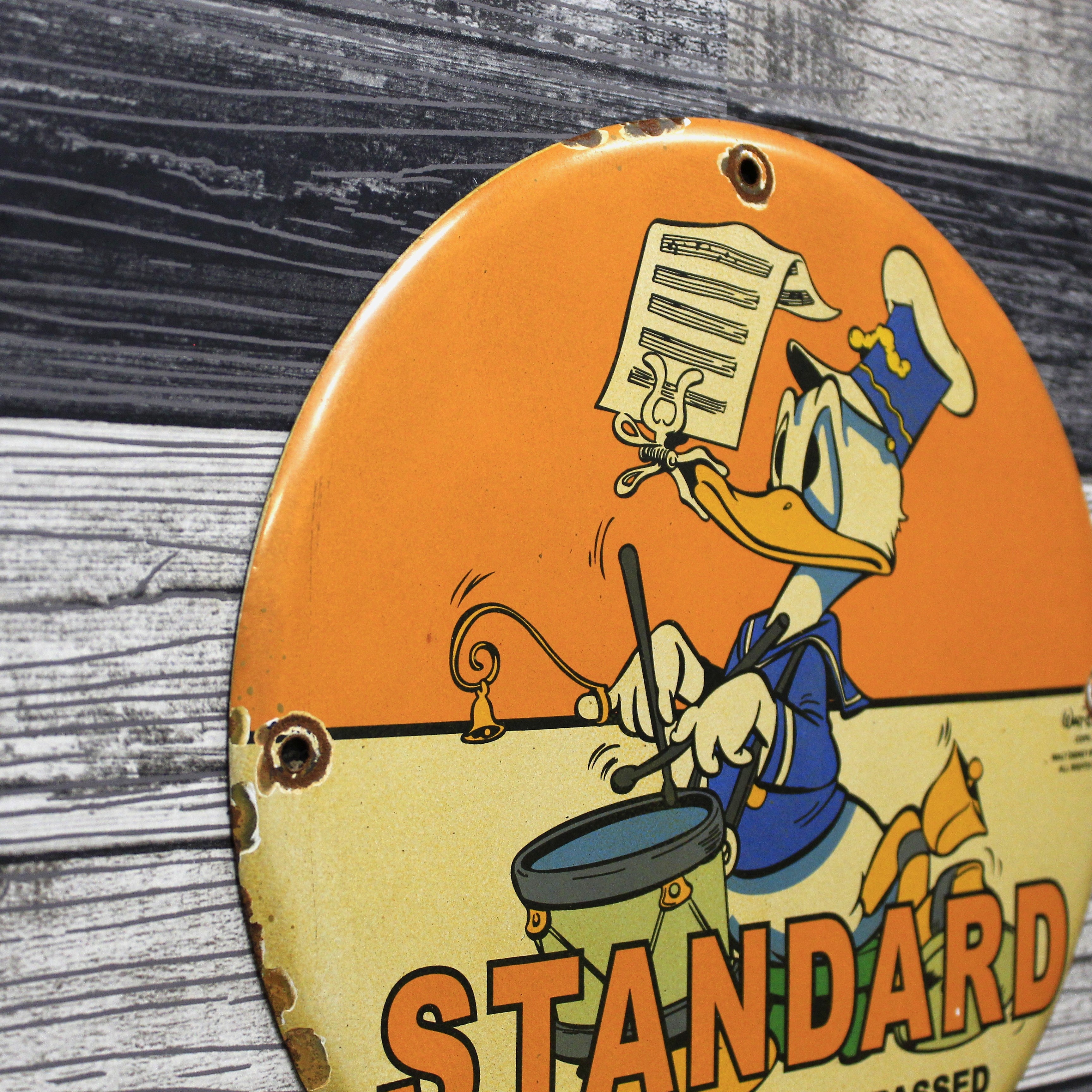 Standard Gas Donald Duck Vintage Disney Porcelain Enamel Sign (12in)