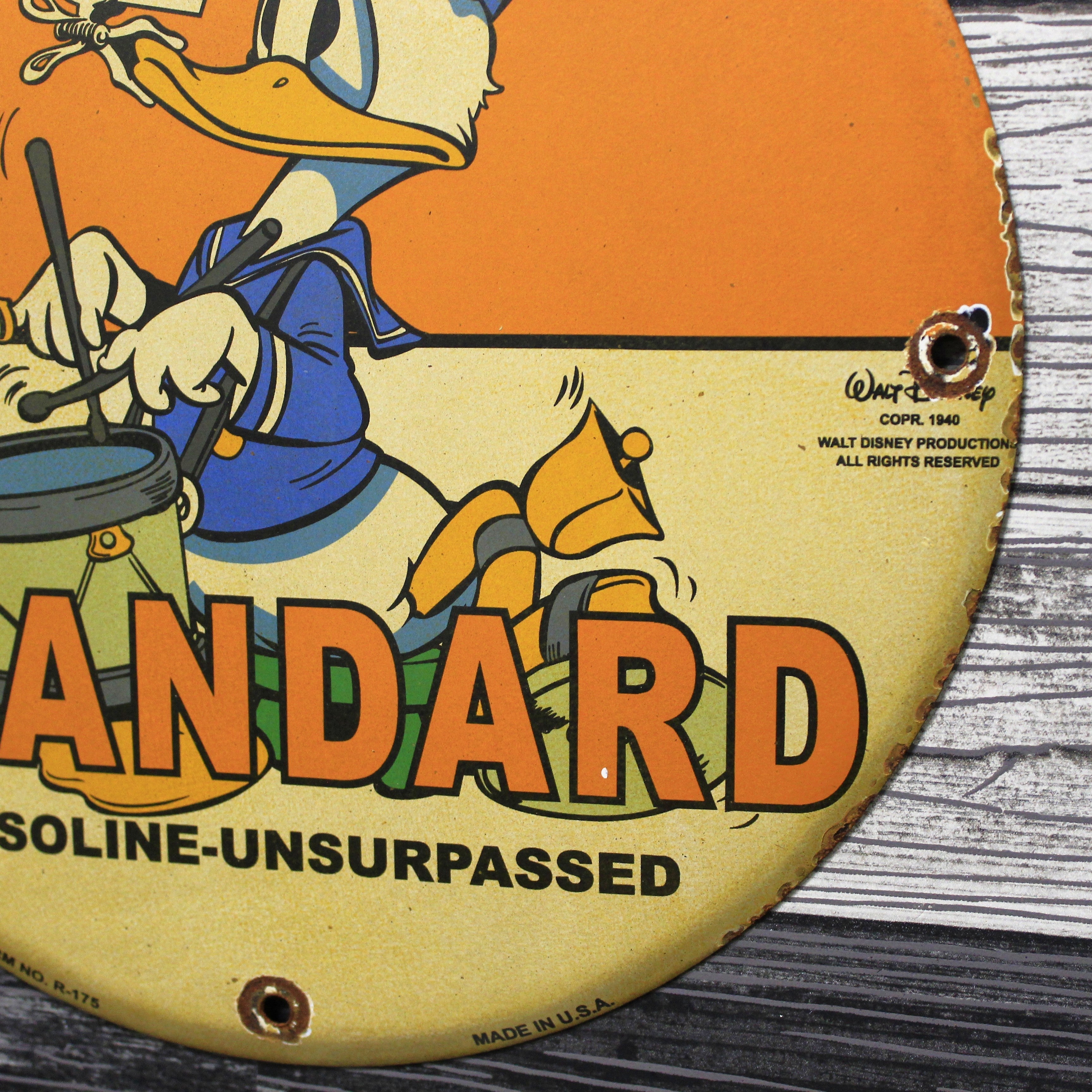 Standard Gas Donald Duck Vintage Disney Porcelain Enamel Sign (12in)