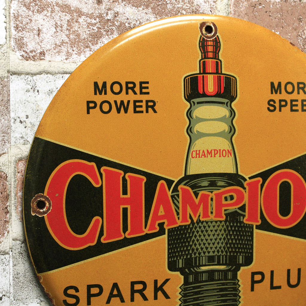 Champion Spark Plugs Round Porcelain Enamel Sign (12in)