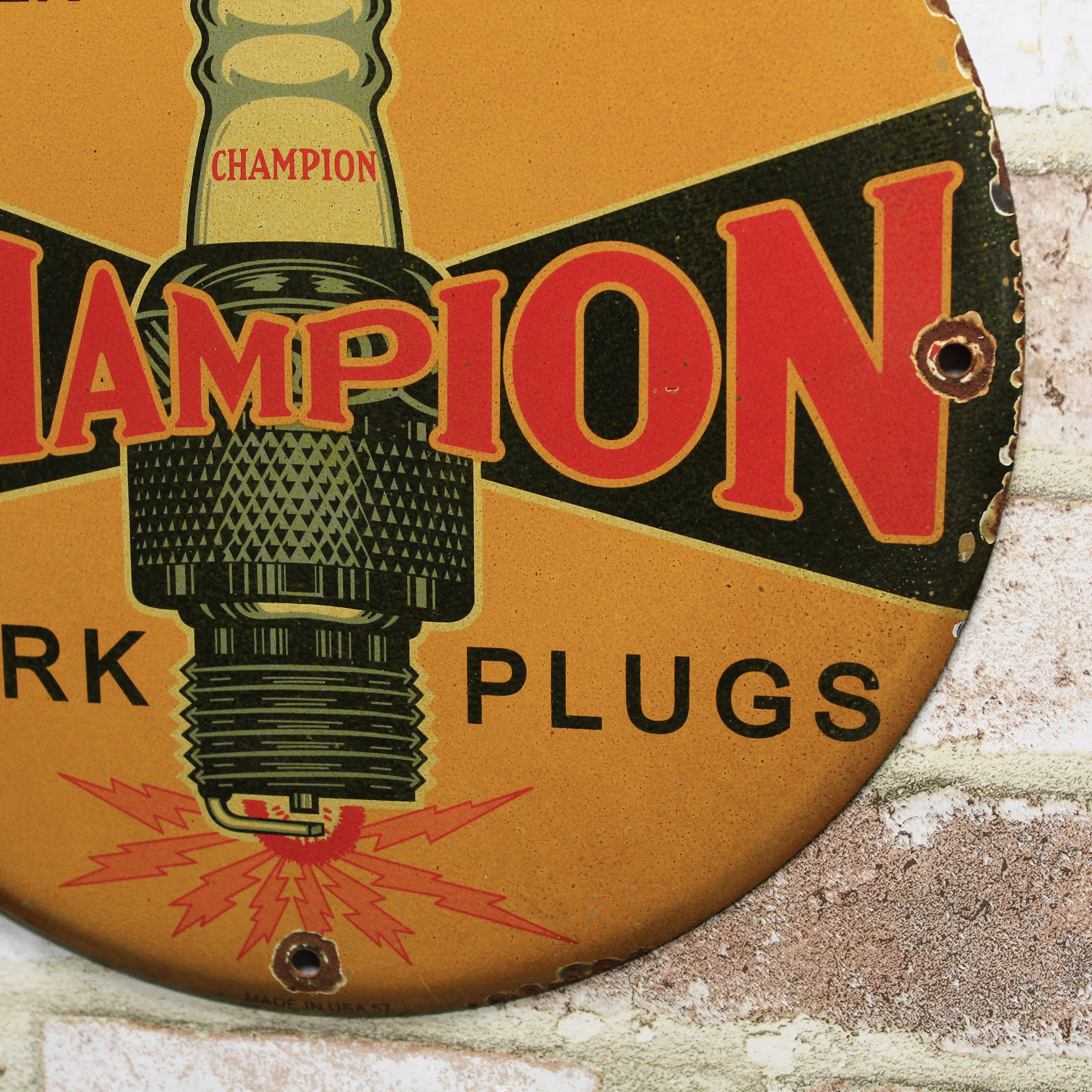Champion Spark Plugs Round Porcelain Enamel Sign (12in)