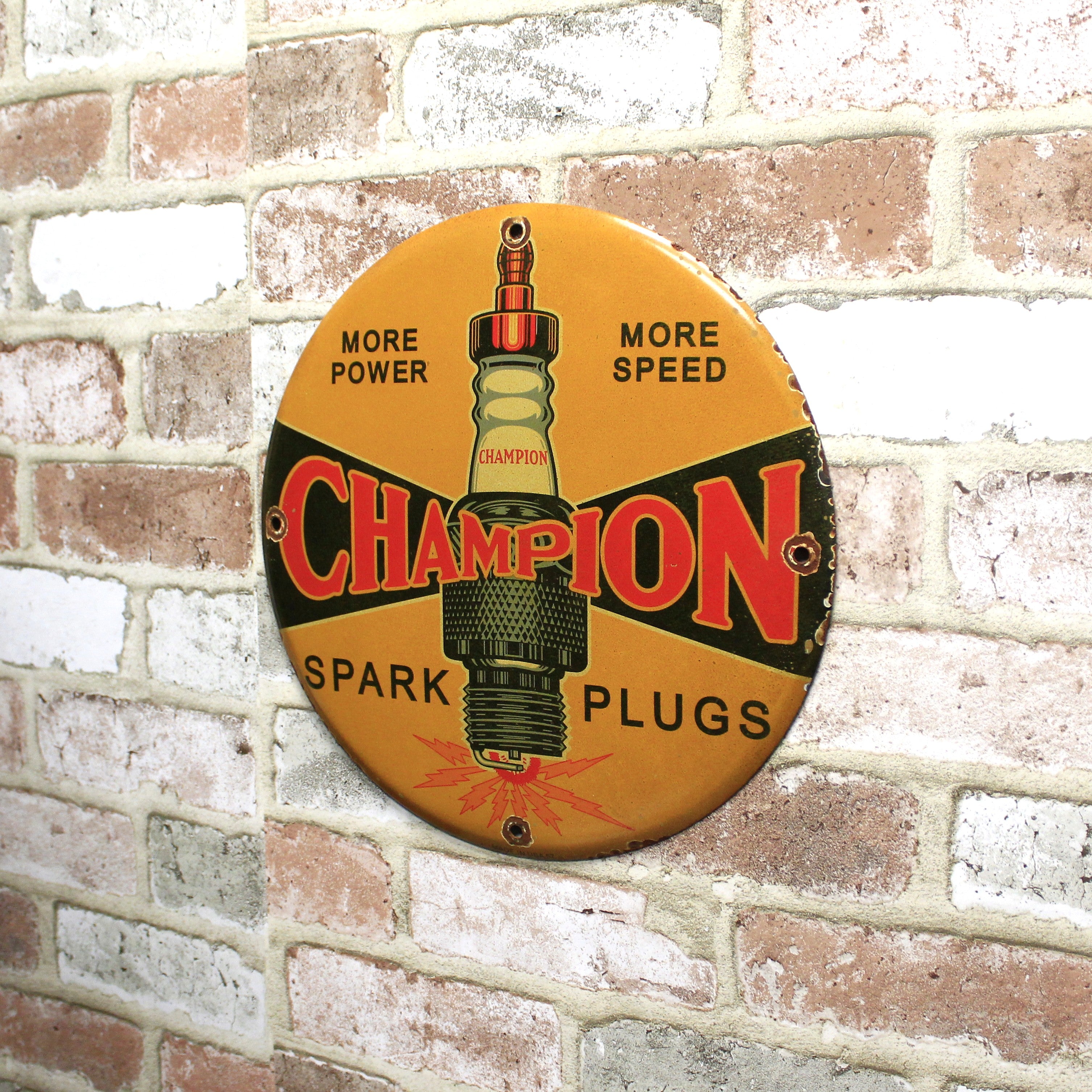 Champion Spark Plugs Round Porcelain Enamel Sign (12in)