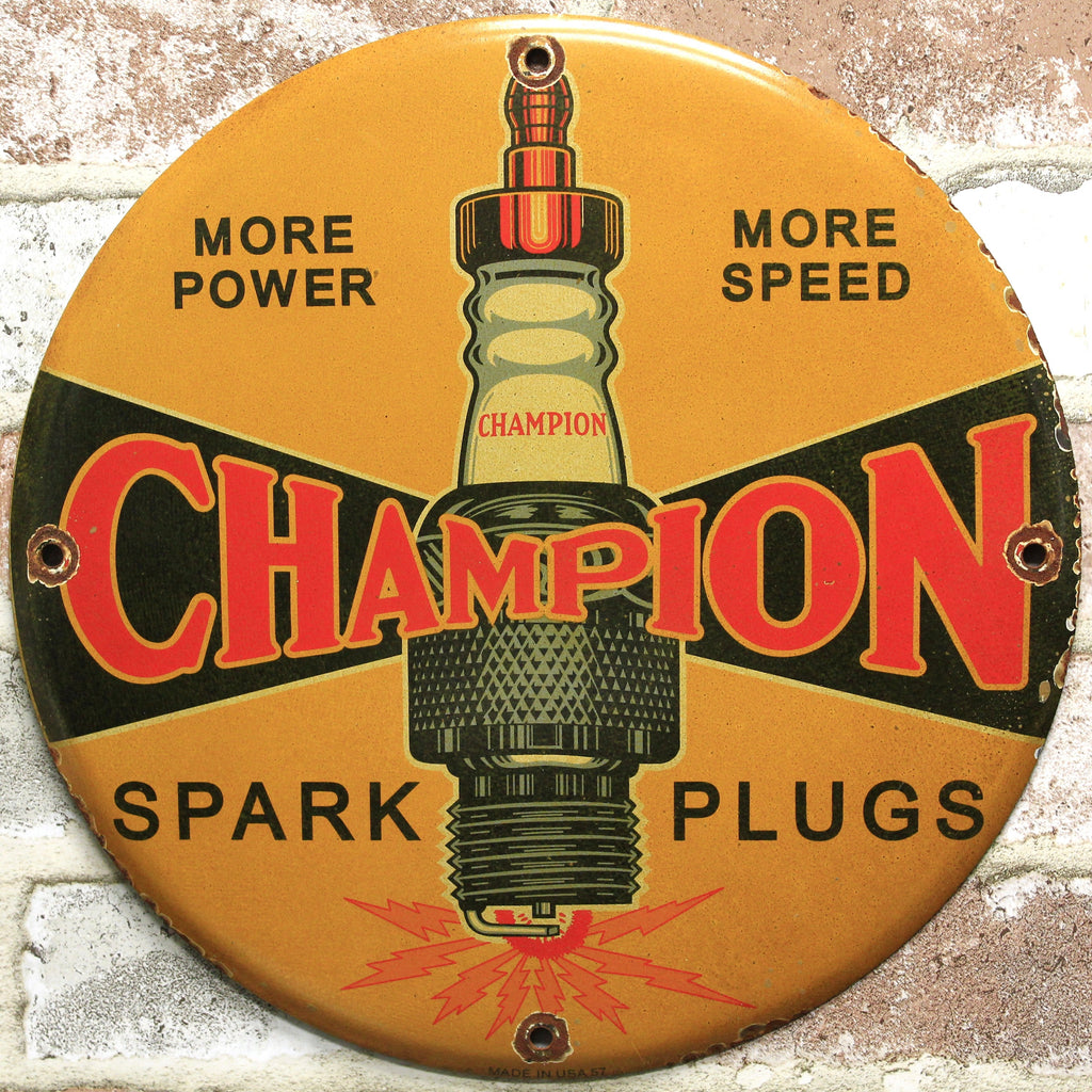 Champion Spark Plugs Round Porcelain Enamel Sign (12in)