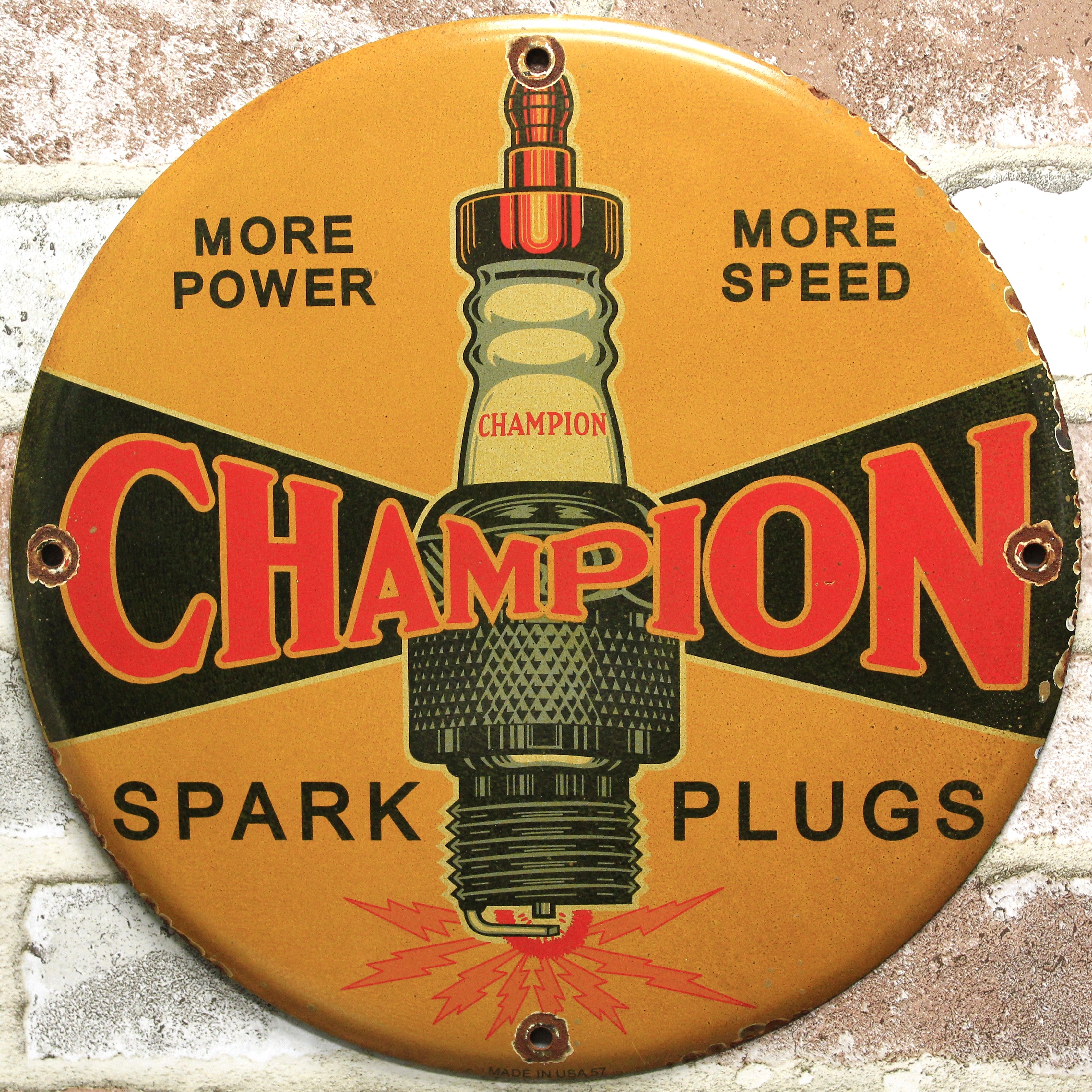 Champion Spark Plugs Round Porcelain Enamel Sign (12in)