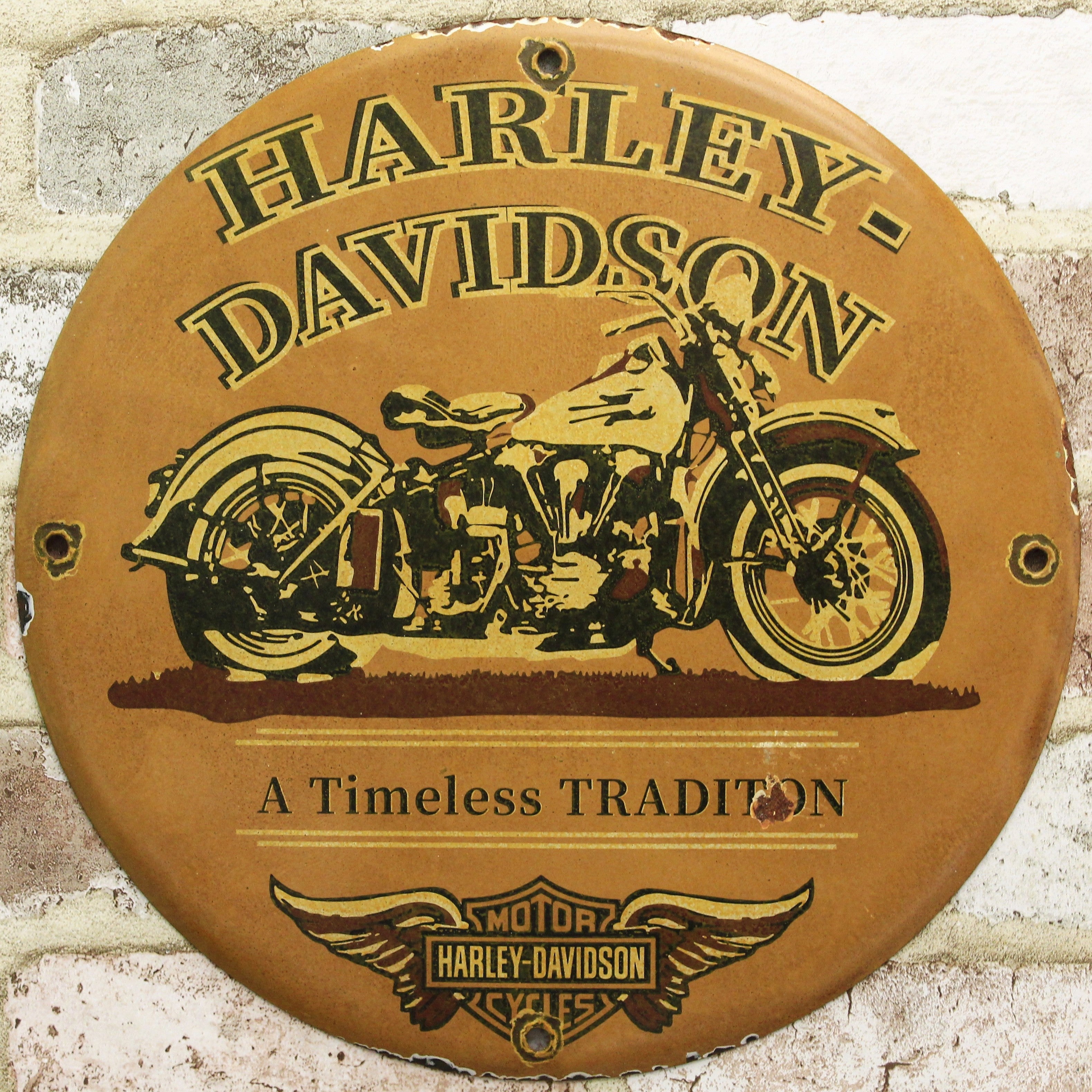 Harley Davidson Motorcycles Vintage Porcelain Enamel Sign (12in)