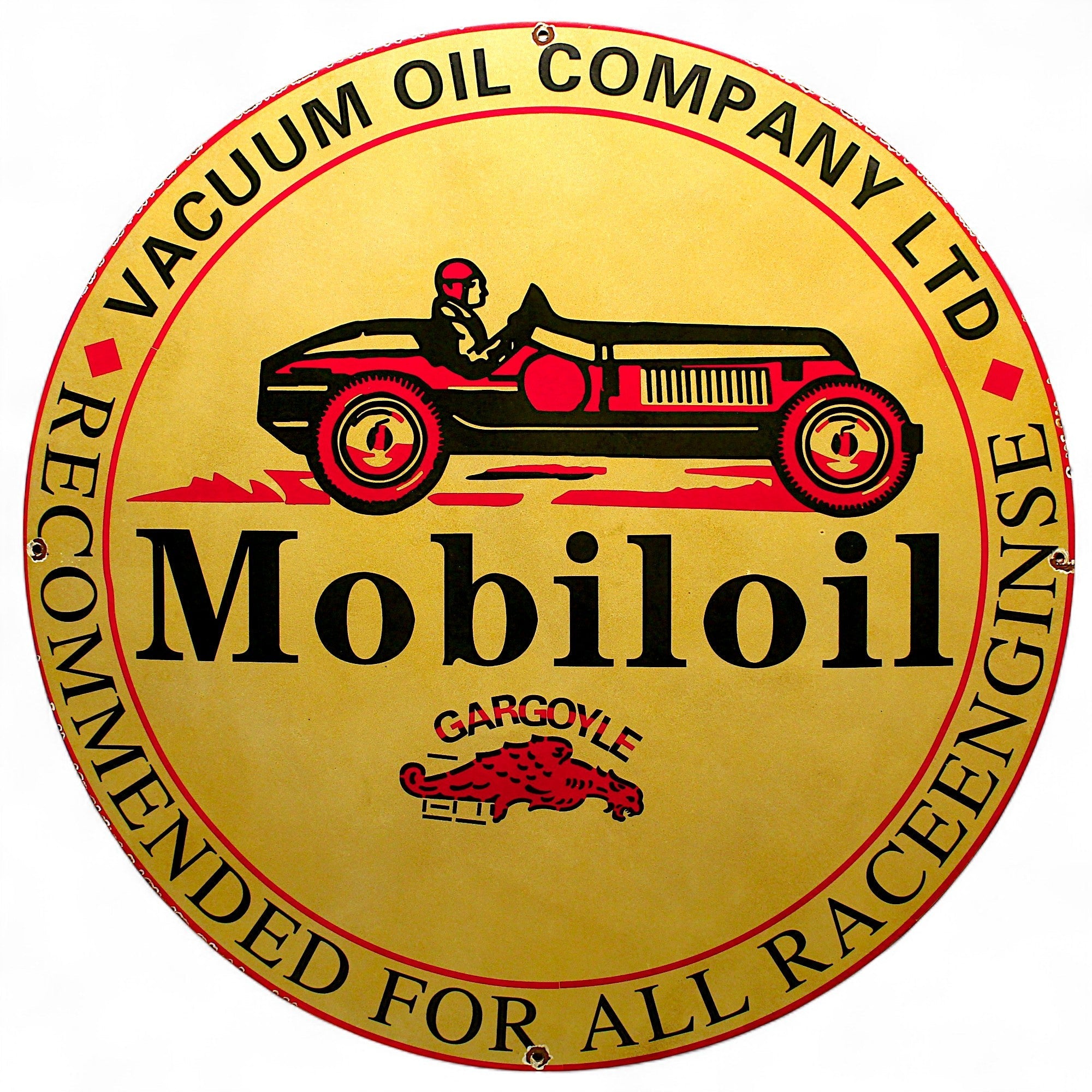 Gargoyle Mobiloil Race Engines Large Porcelain Enamel Sign | Large 30-Inch