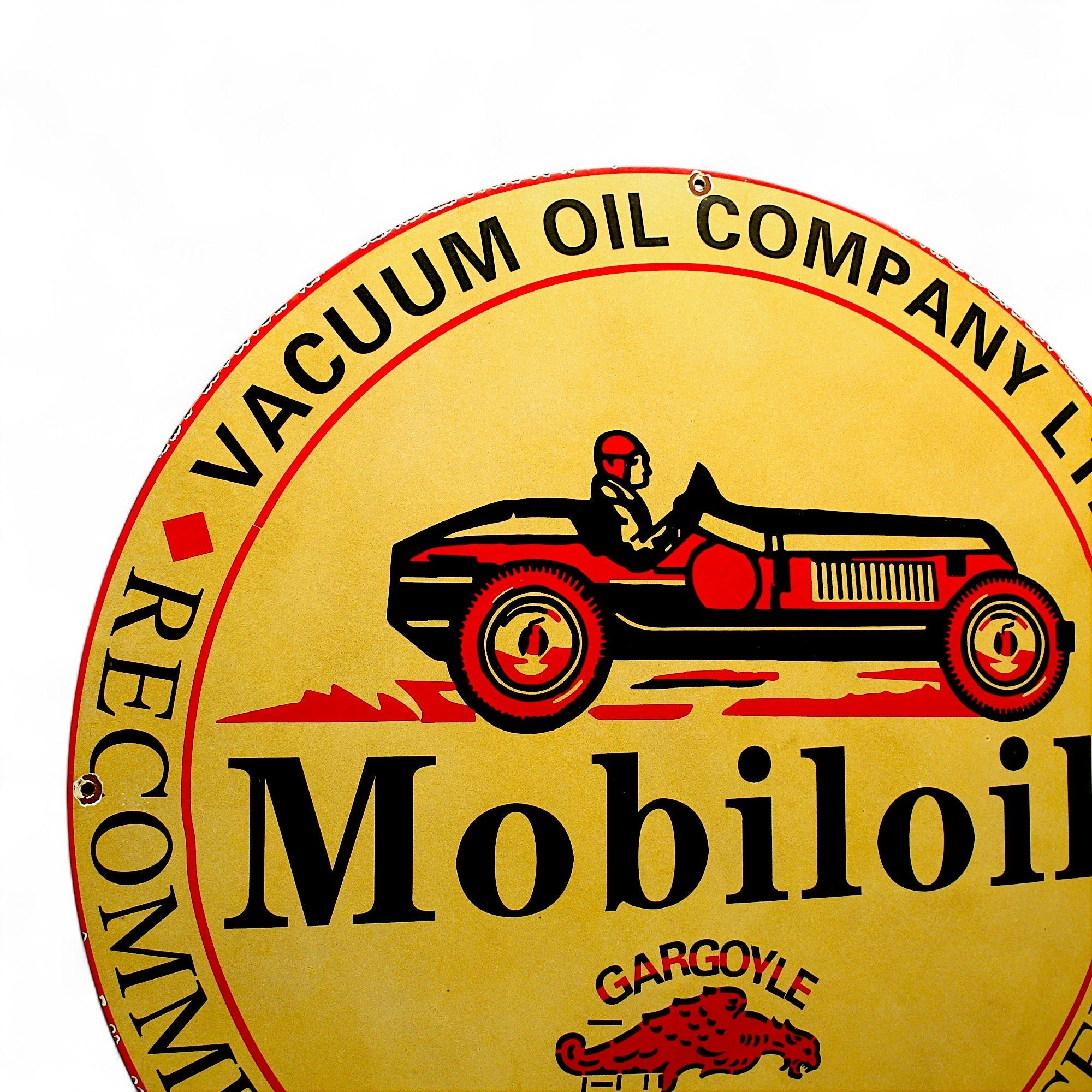Gargoyle Mobiloil Race Engines Large Porcelain Enamel Sign | Large 30-Inch