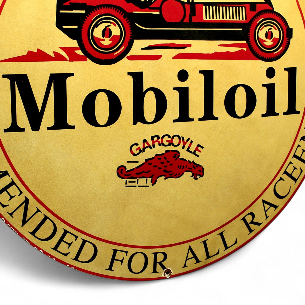 Gargoyle Mobiloil Race Engines Large Porcelain Enamel Sign | Large 30-Inch