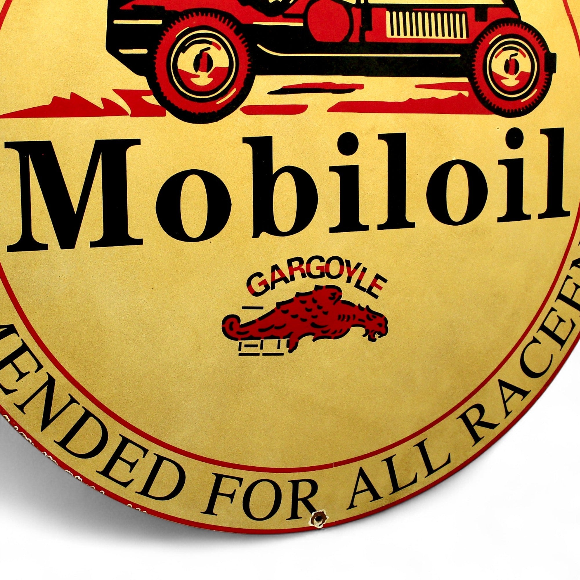 Gargoyle Mobiloil Race Engines Large Porcelain Enamel Sign | Large 30-Inch