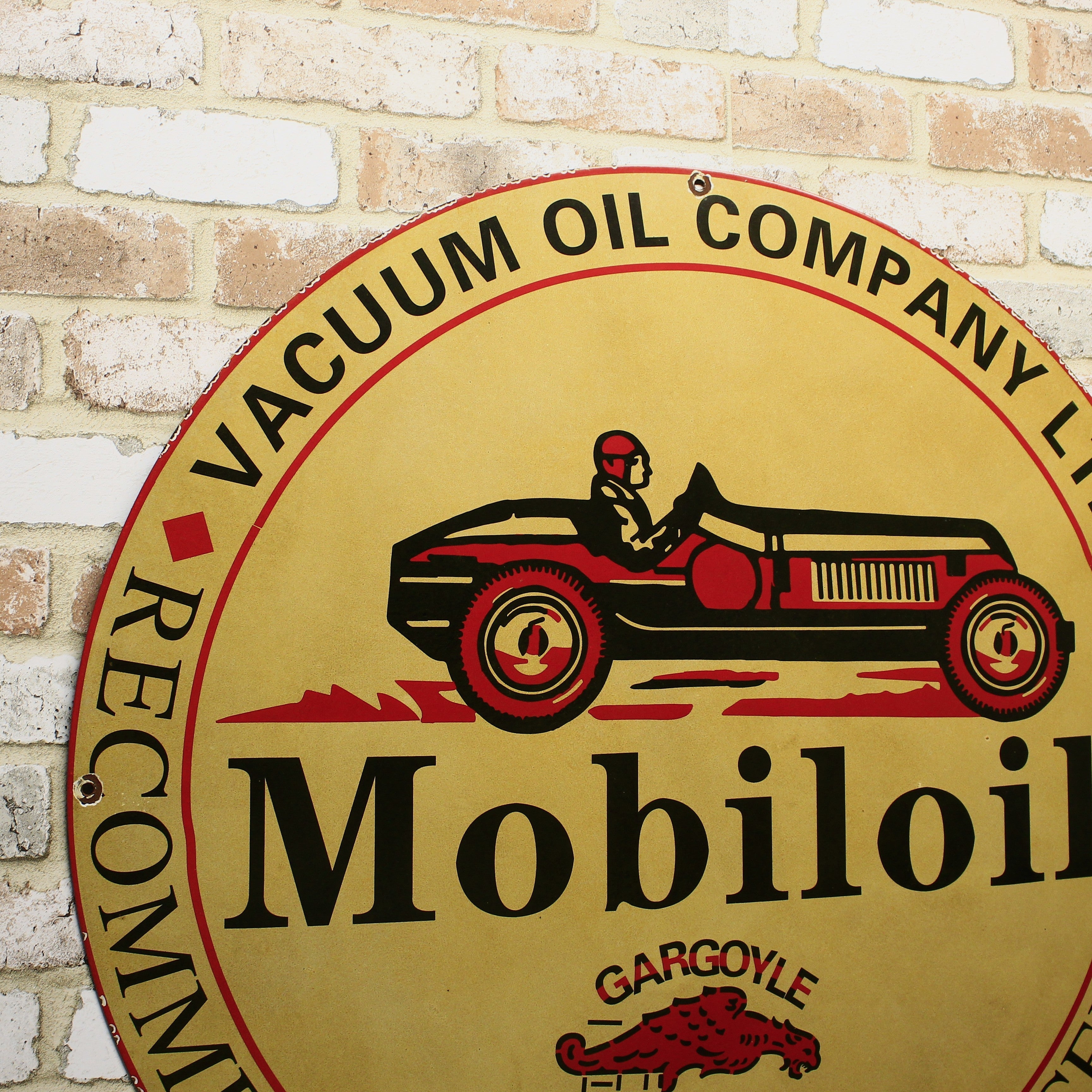 Gargoyle Mobiloil Race Engines Large Porcelain Enamel Sign | Large 30-Inch