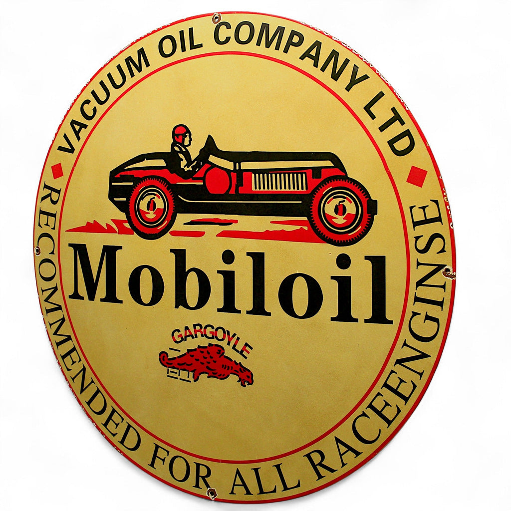Gargoyle Mobiloil Race Engines Large Porcelain Enamel Sign | Large 30-Inch