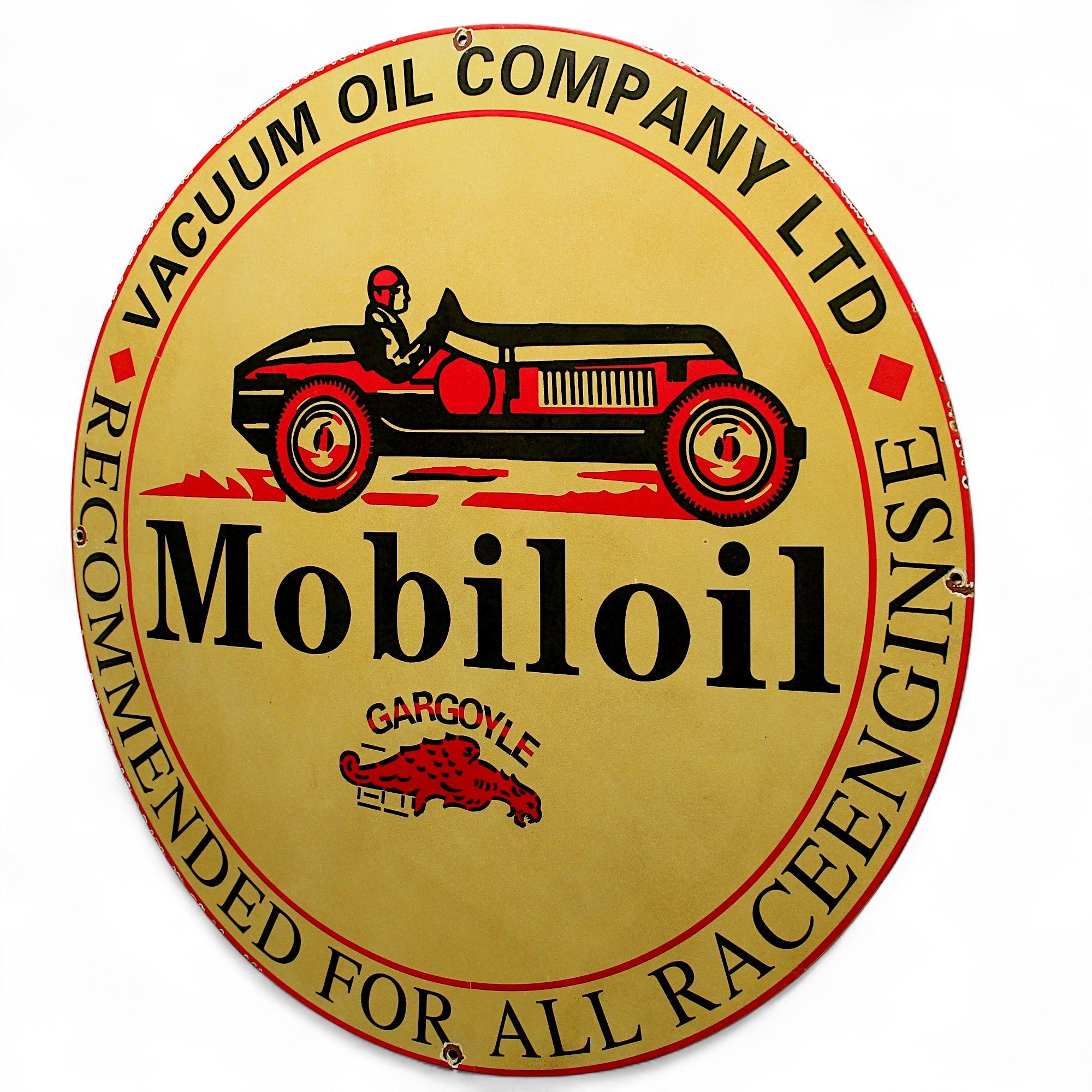 Gargoyle Mobiloil Race Engines Large Porcelain Enamel Sign | Large 30-Inch