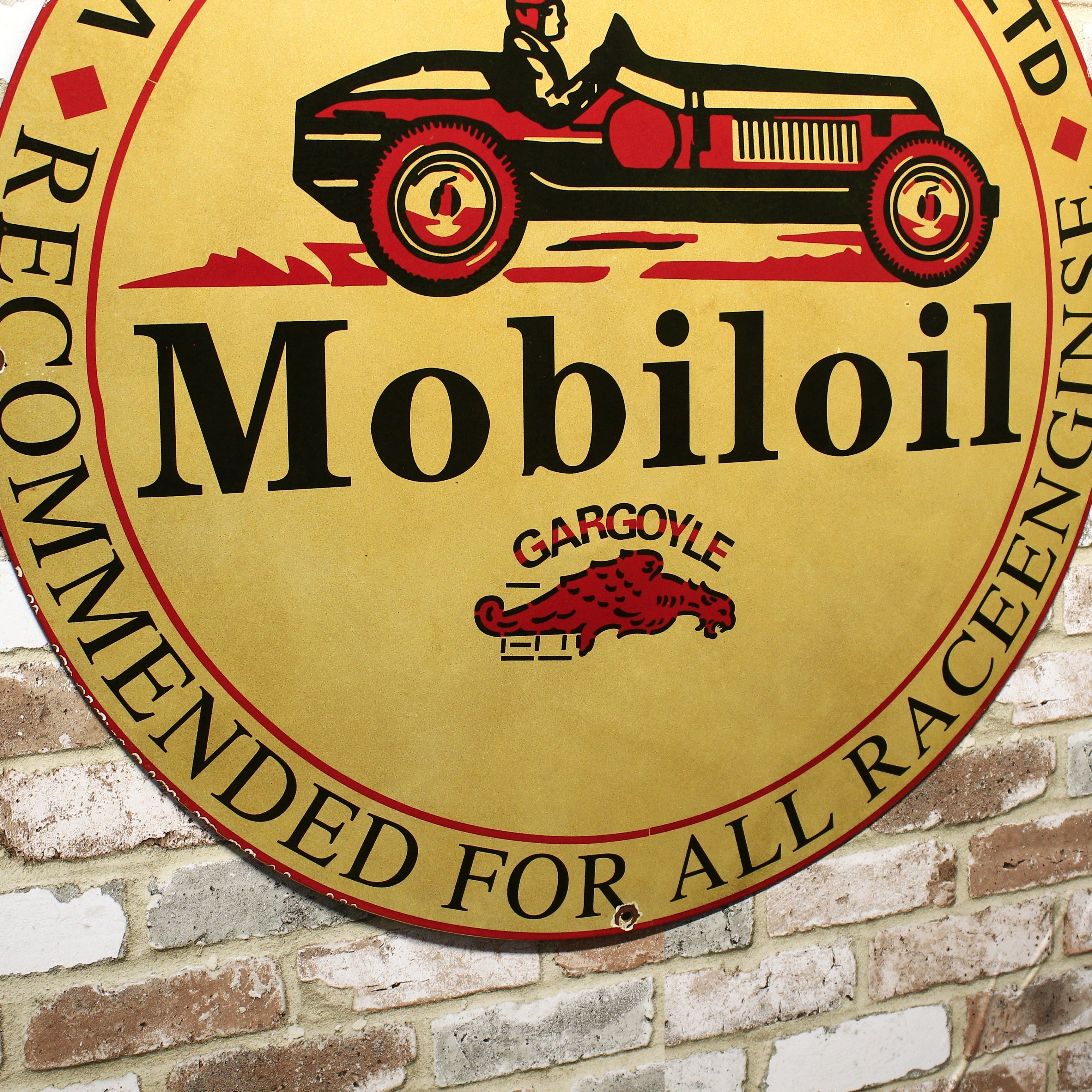 Gargoyle Mobiloil Race Engines Large Porcelain Enamel Sign | Large 30-Inch