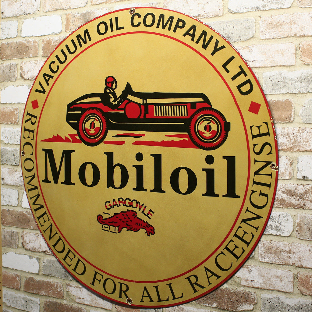Gargoyle Mobiloil Race Engines Large Porcelain Enamel Sign | Large 30-Inch