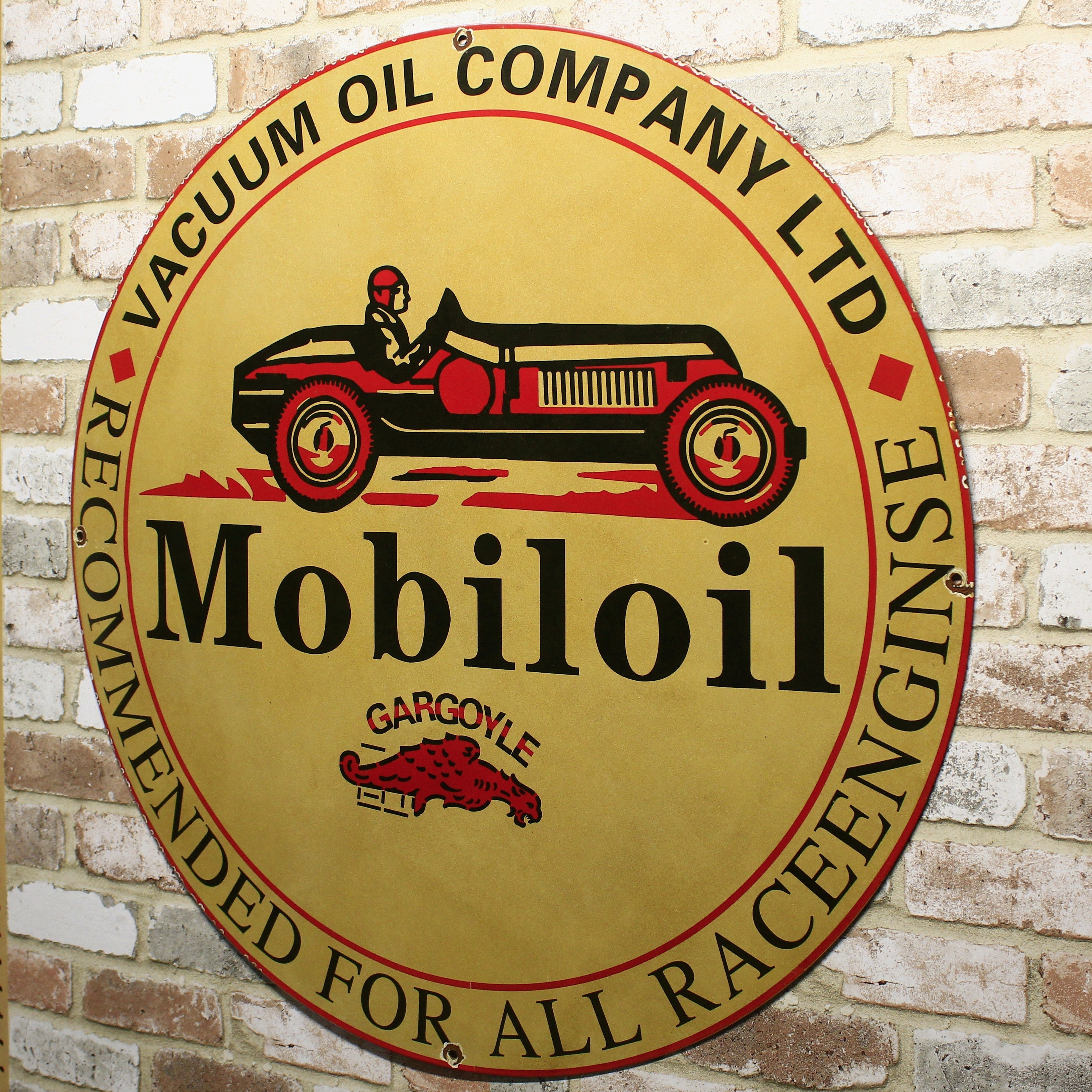 Gargoyle Mobiloil Race Engines Large Porcelain Enamel Sign | Large 30-Inch
