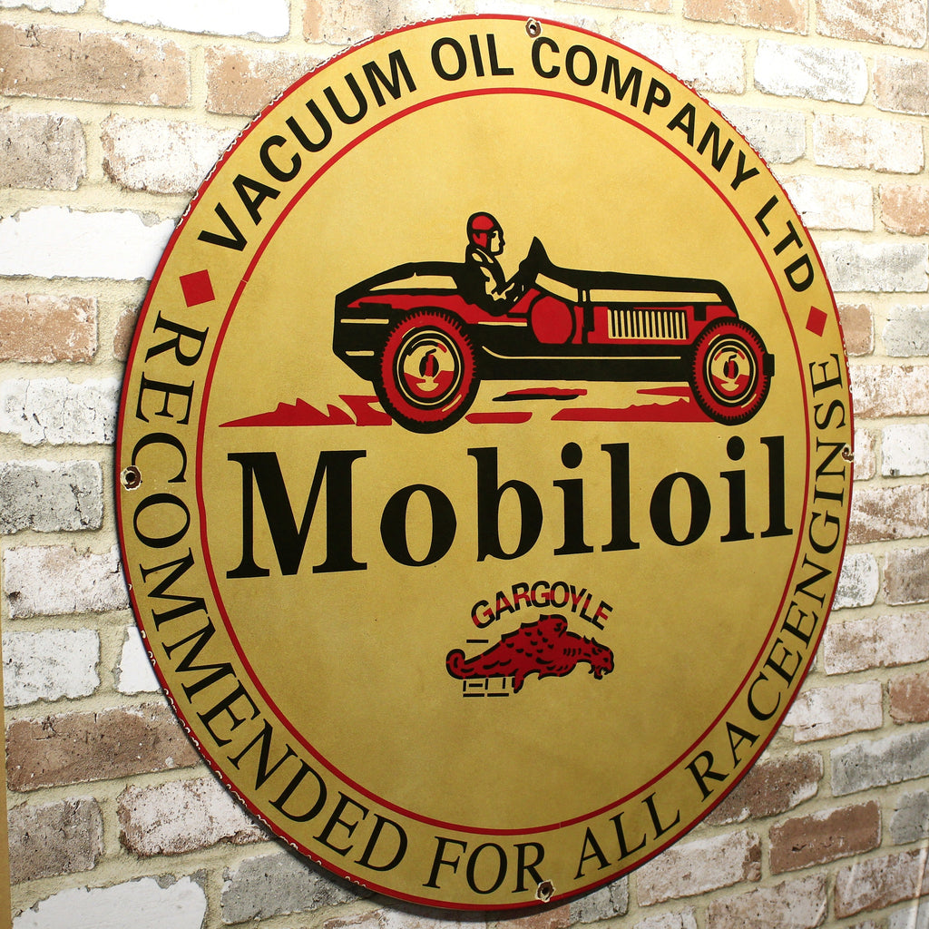 Gargoyle Mobiloil Race Engines Large Porcelain Enamel Sign | Large 30-Inch