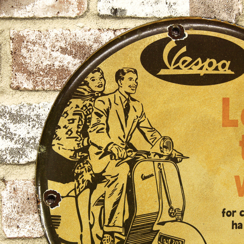 Vespa Leads the Way Porcelain Enamel Sign (12in)