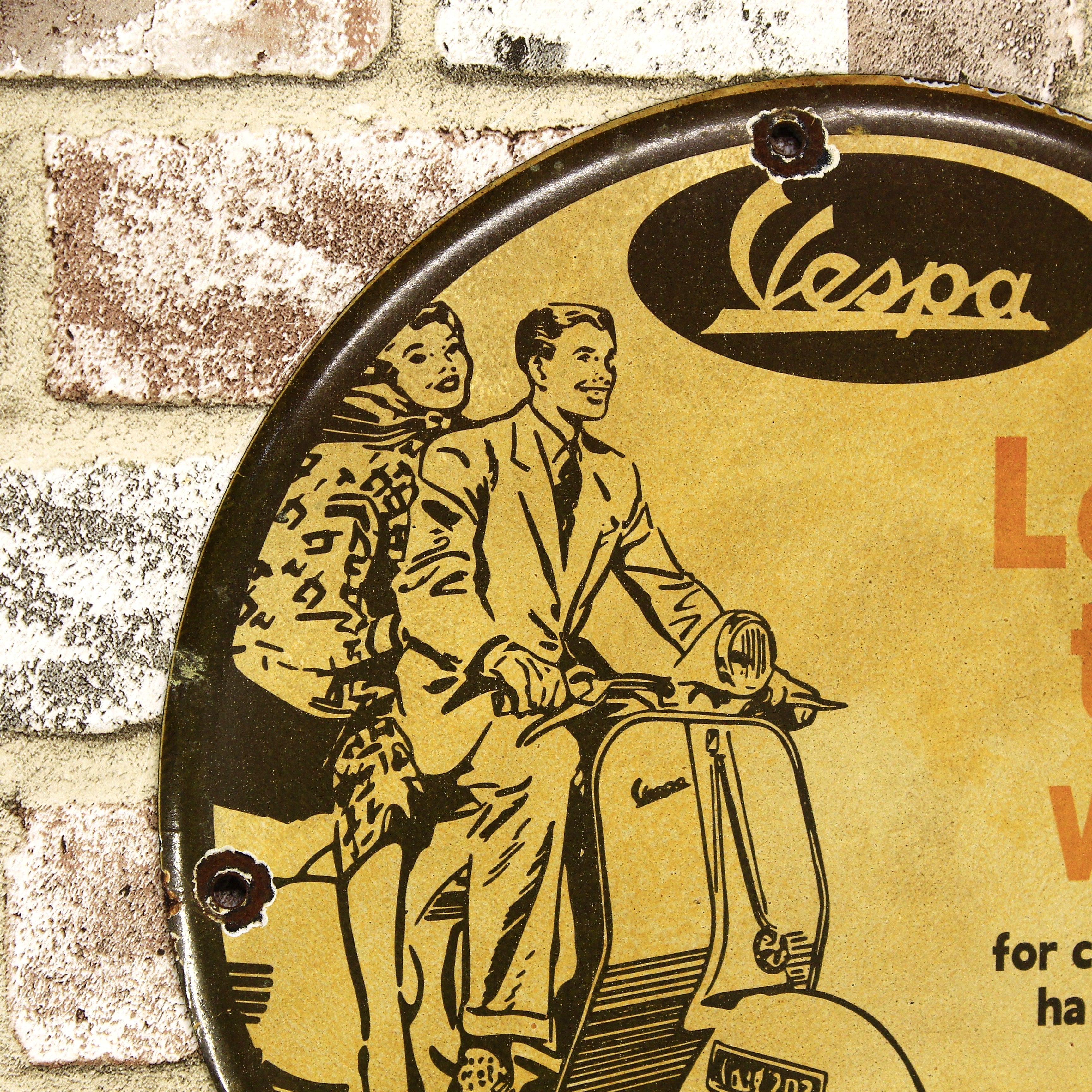Vespa Leads the Way Porcelain Enamel Sign (12in)