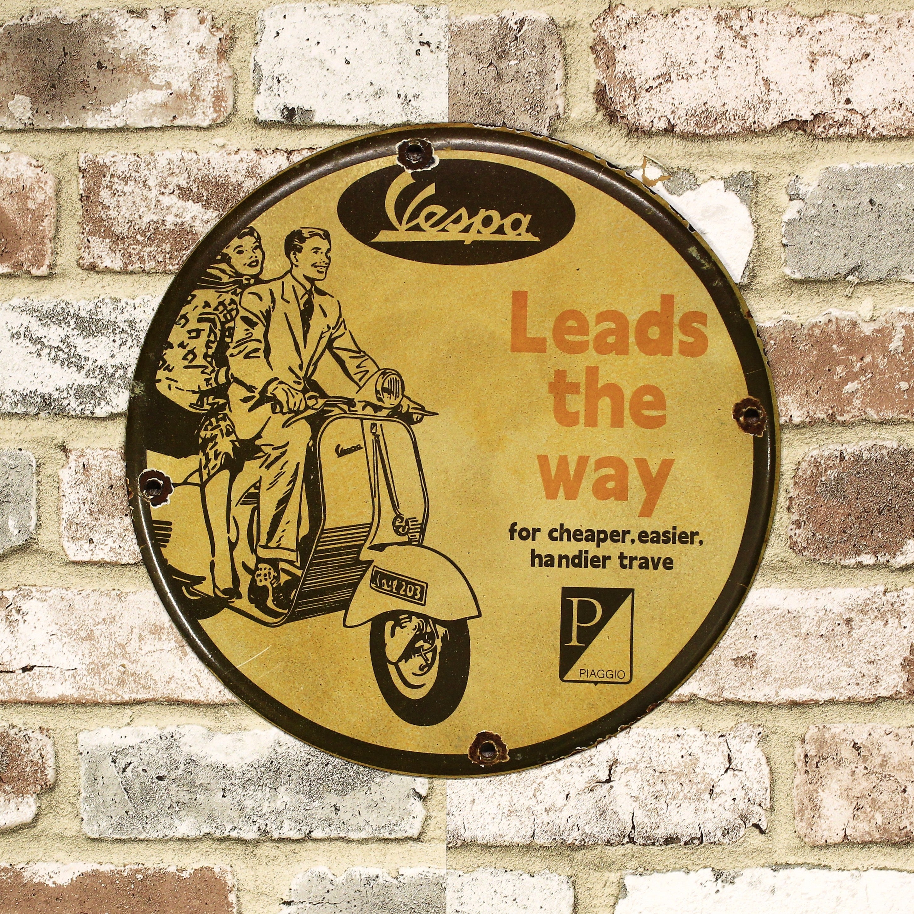 Vespa Leads the Way Porcelain Enamel Sign (12in)