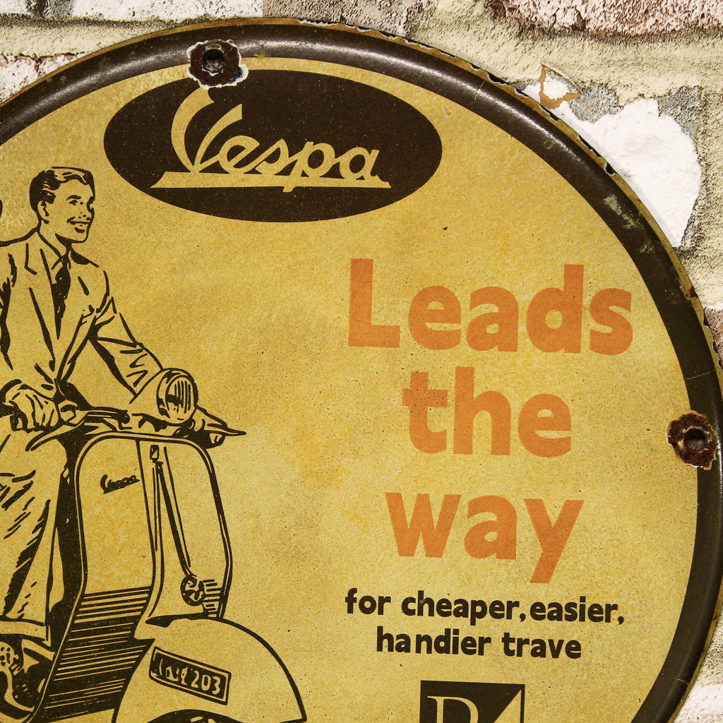 Vespa Leads the Way Porcelain Enamel Sign (12in)
