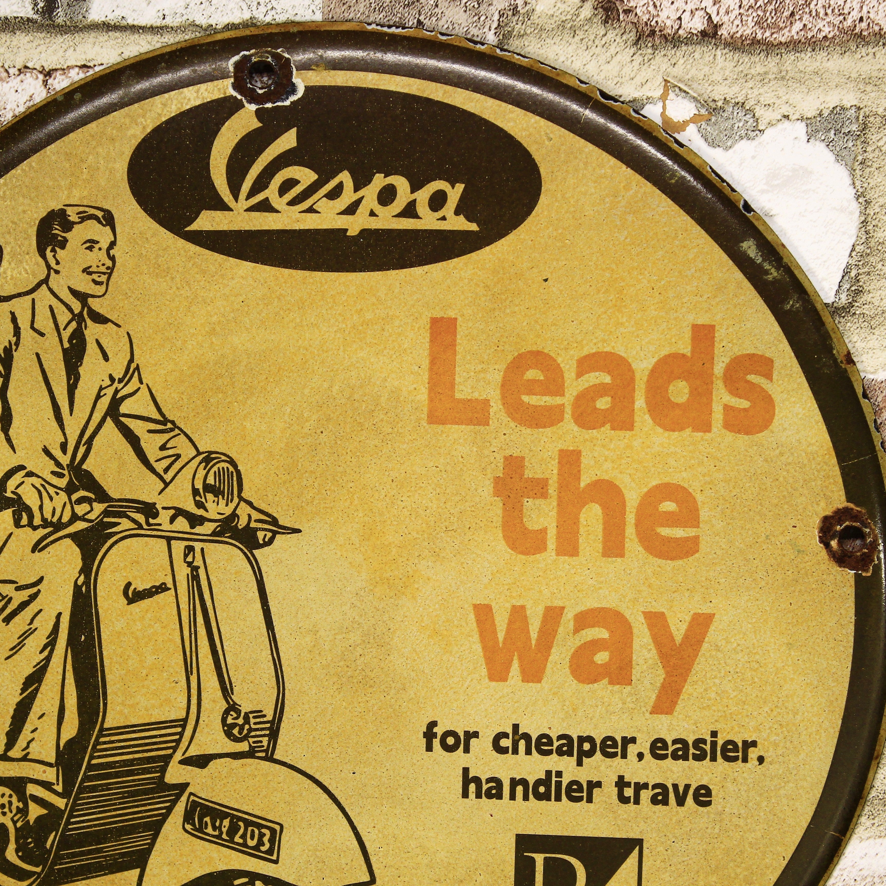 Vespa Leads the Way Porcelain Enamel Sign (12in)