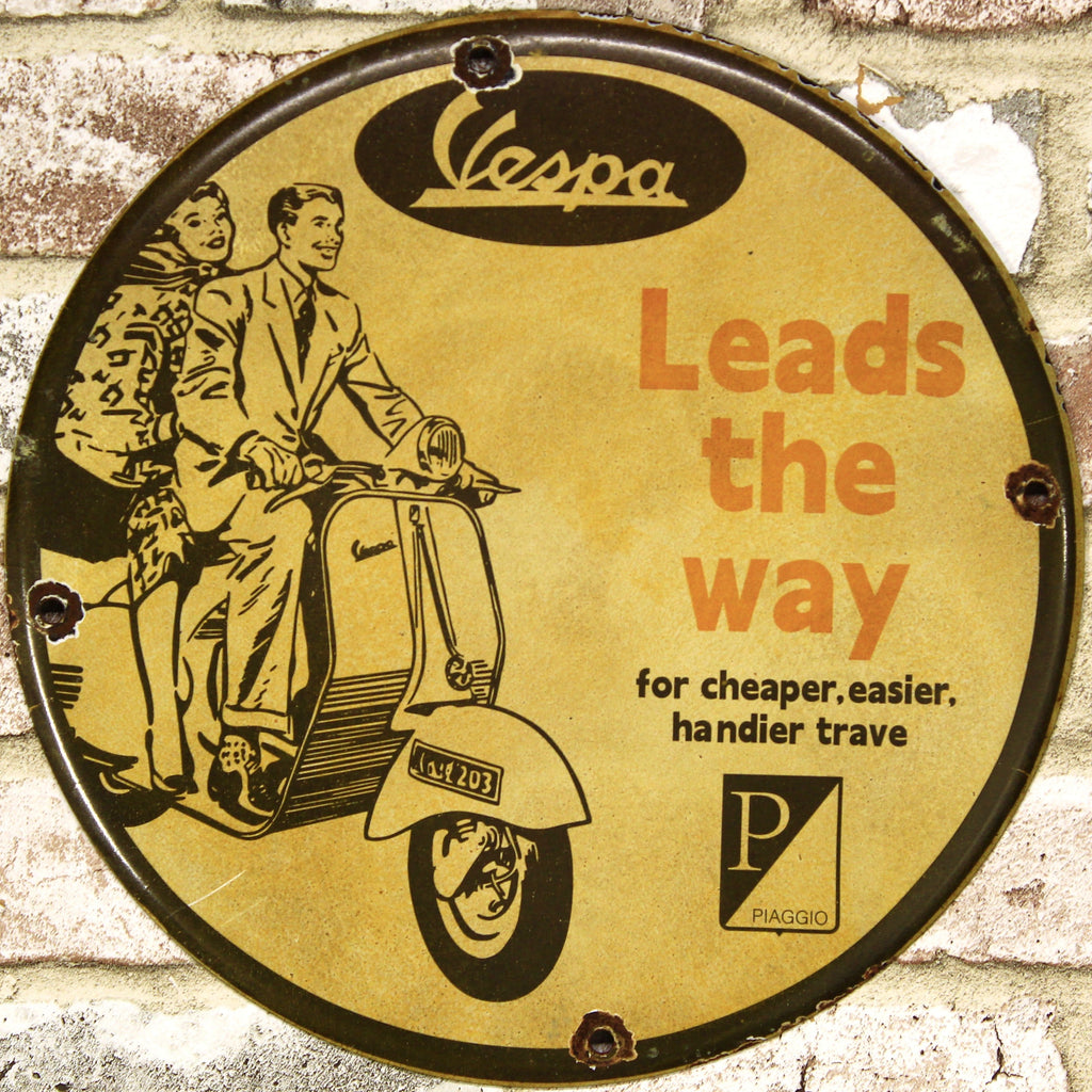 Vespa Leads the Way Porcelain Enamel Sign (12in)