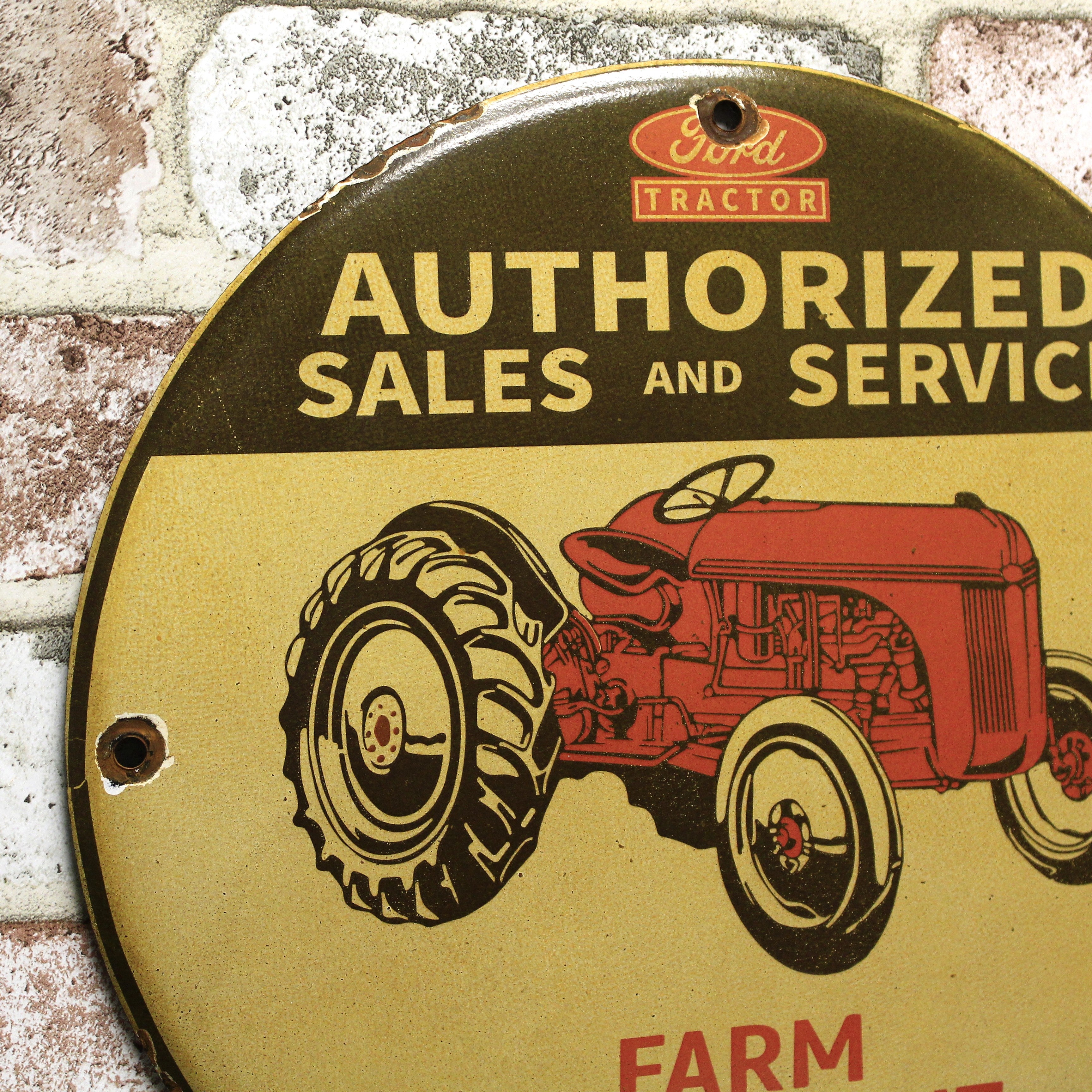 Ford Farm Tractor Sales Service Porcelain Enamel Sign (12in)