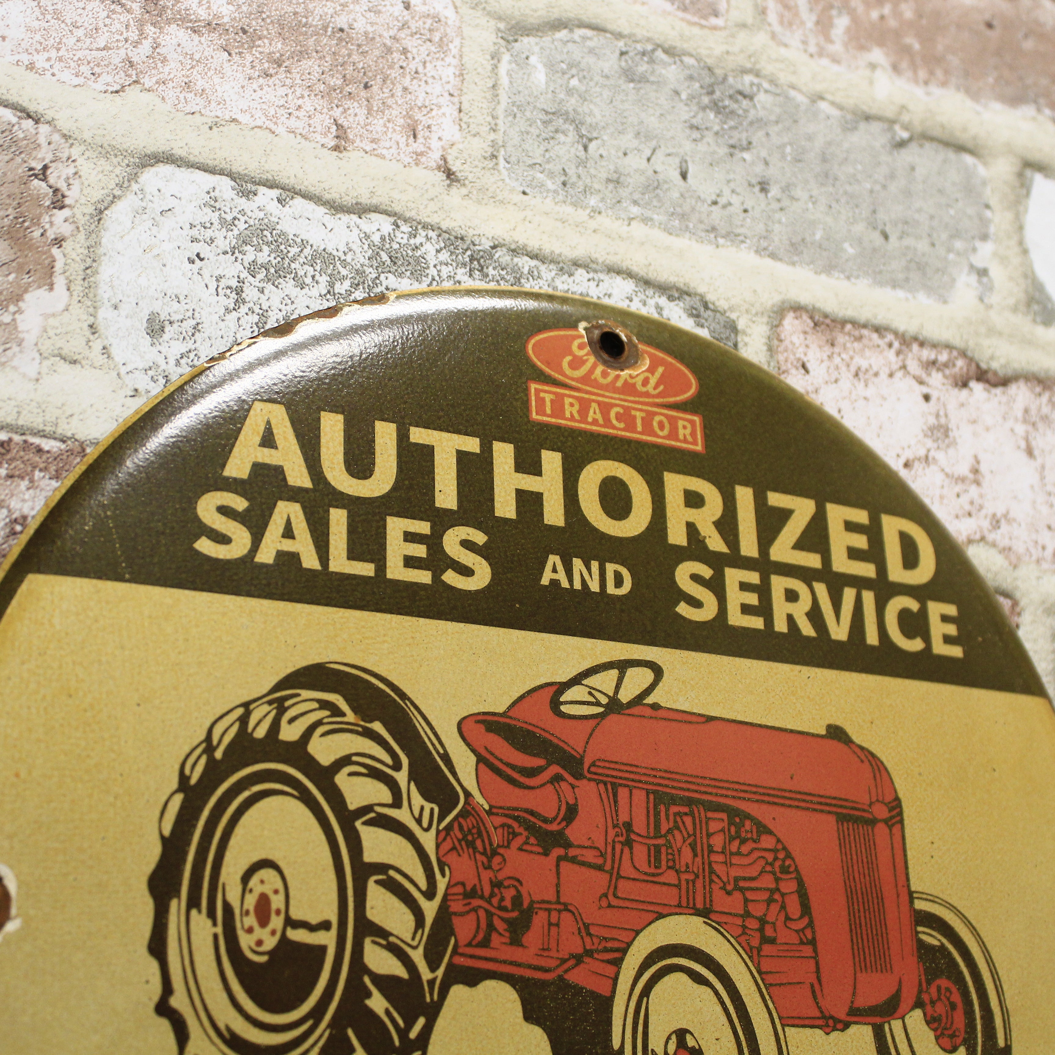 Ford Farm Tractor Sales Service Porcelain Enamel Sign (12in)